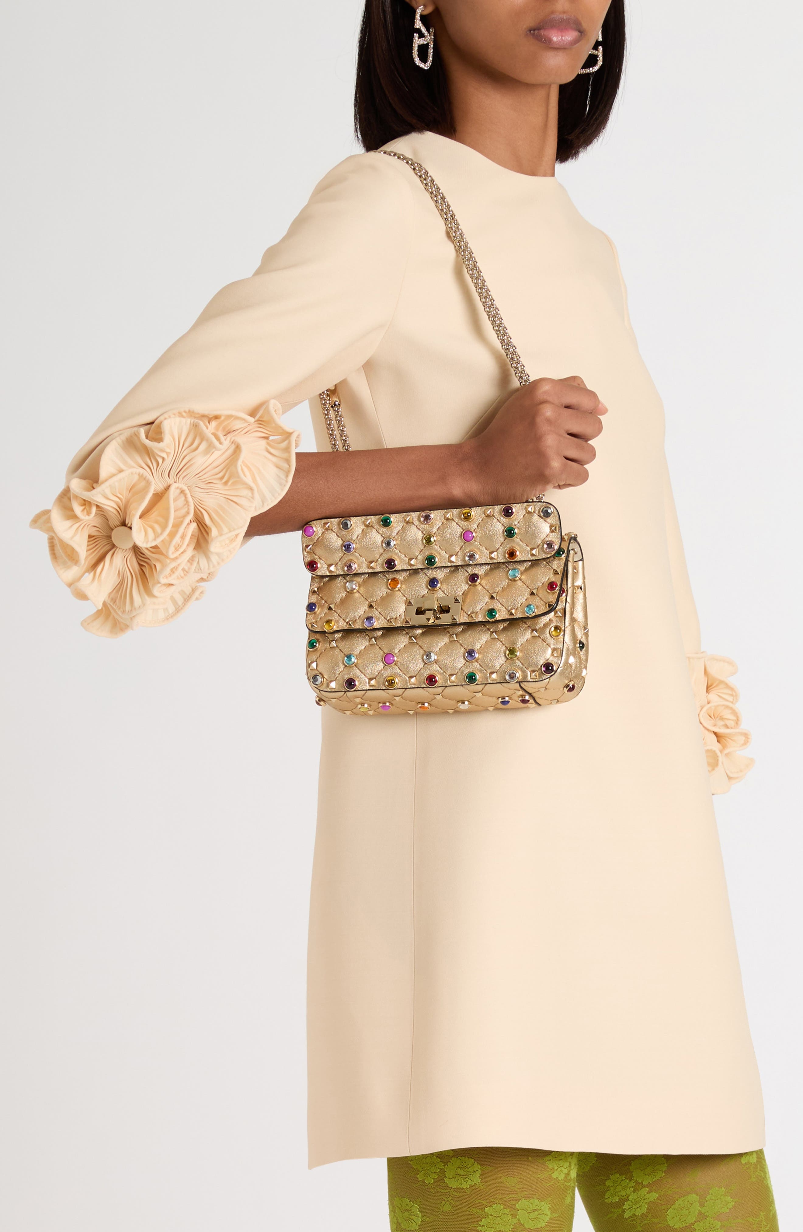 Valentino Garavani Small Rockstud Quilted Metallic Leather Shoulder Bag in Mekong/Soft Beige/Multico - 3