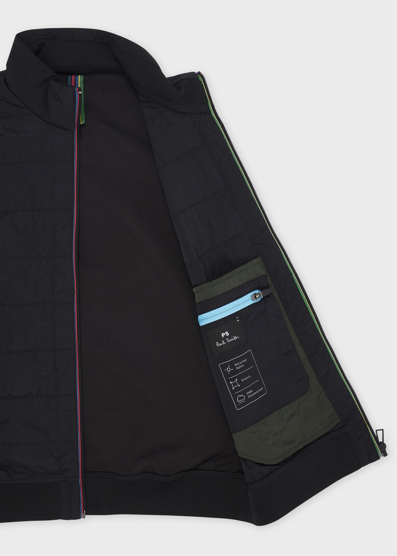 Black 'Sports Stripe' Mixed Media Gilet 4