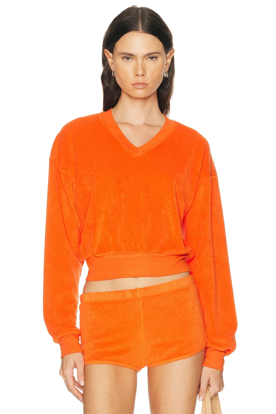 Cropped V-Neck Terry Sweatshirt - 1