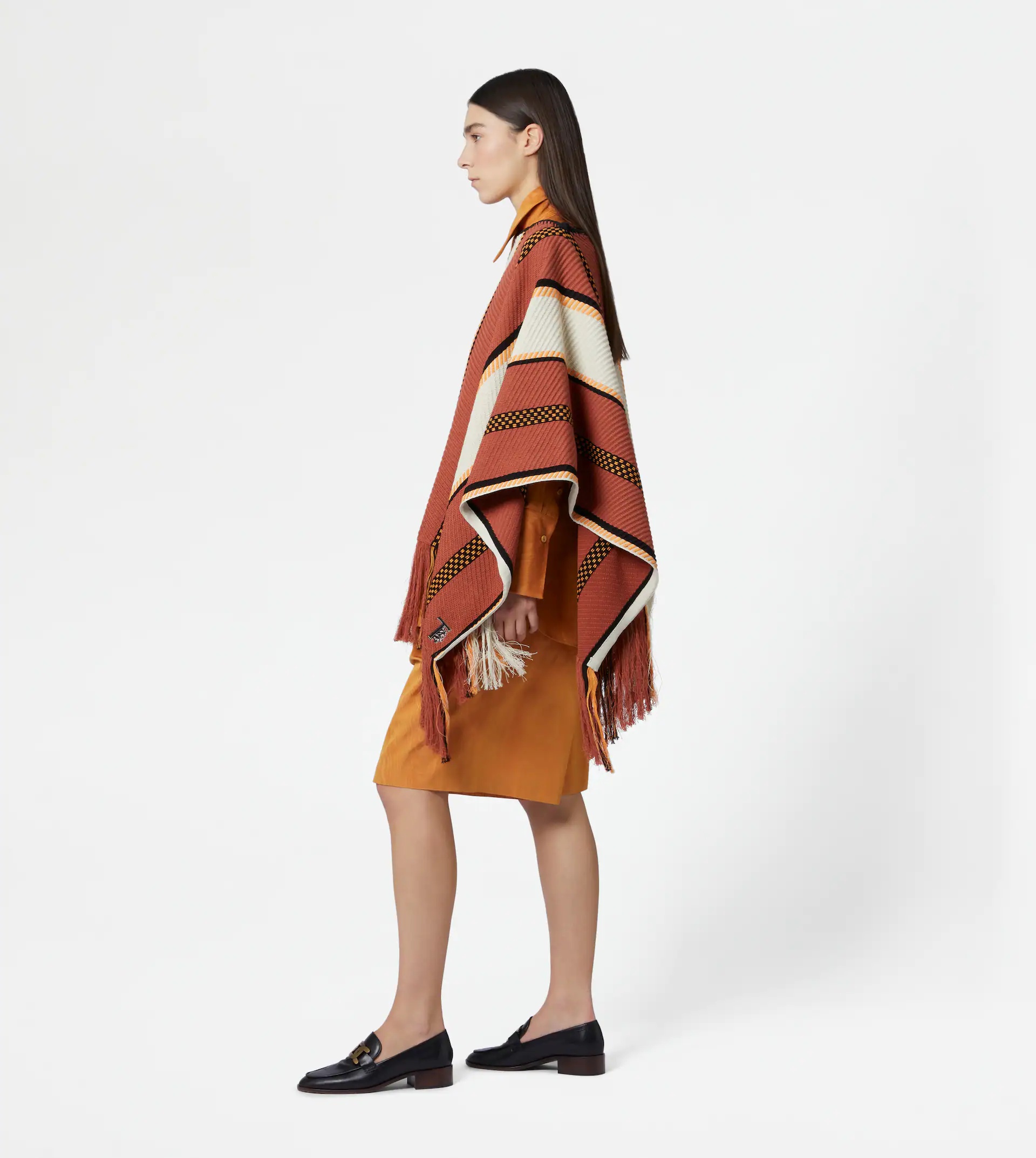 PONCHO IN COTTON - ORANGE, OFF WHITE, YELLOW - 4