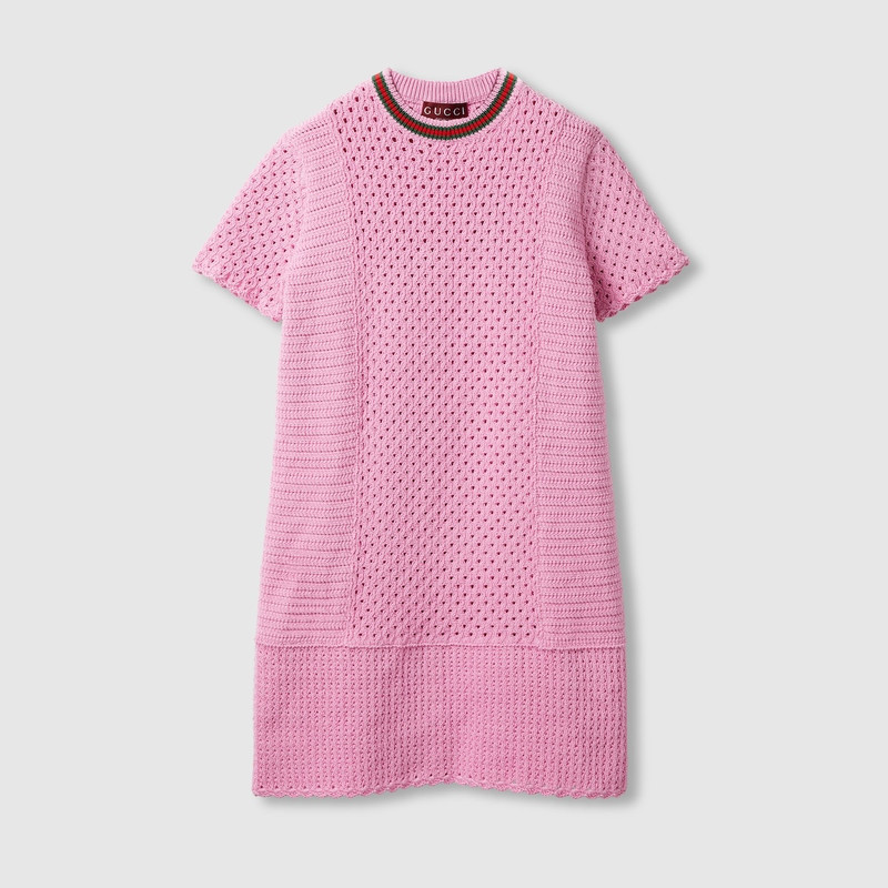 GUCCI Crochet-effect cotton dress with Web - 786422XKD2N5152 | REVERSIBLE
