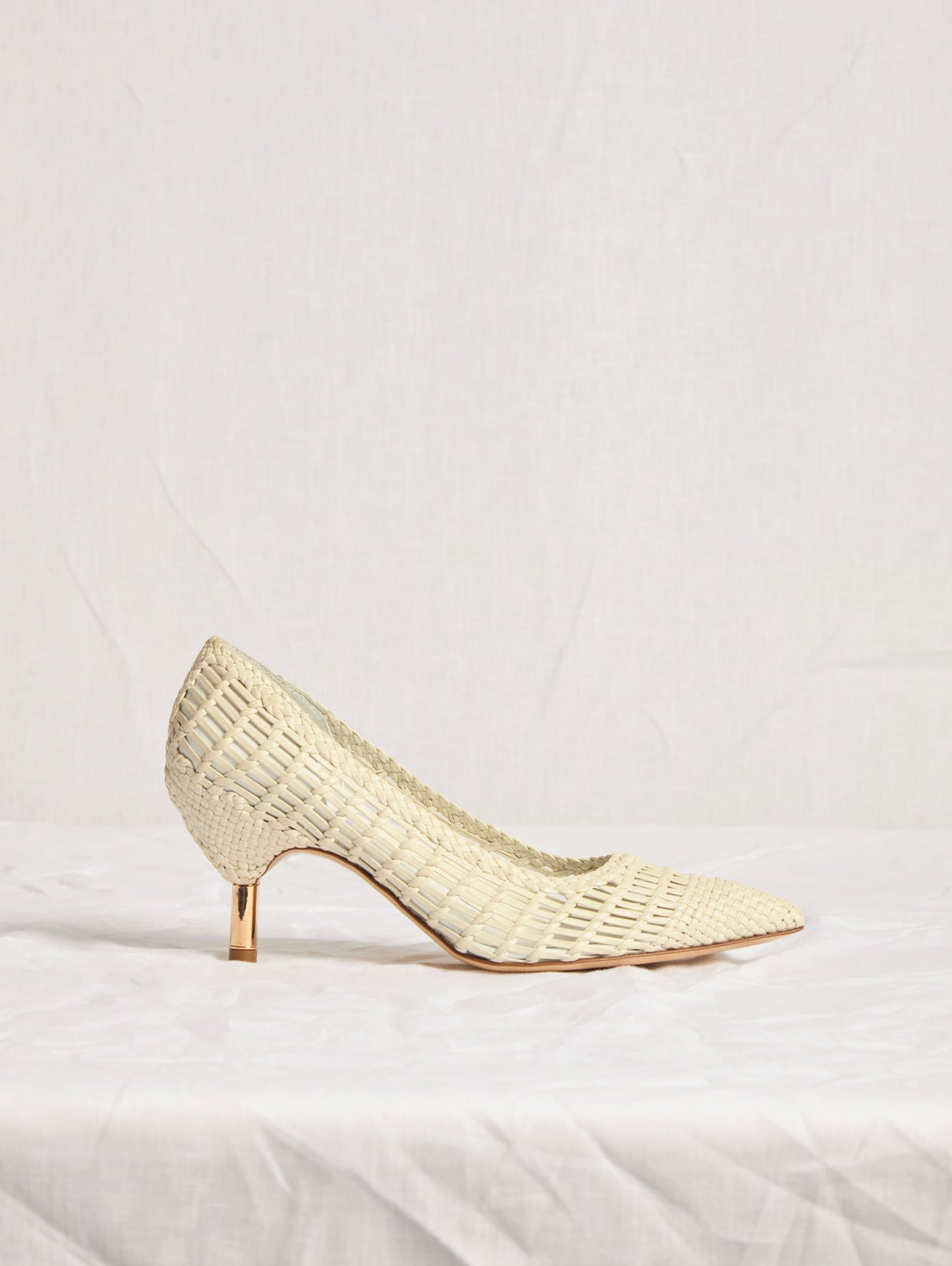 Andrea Braided Pump in Pearlized White Leather - 4