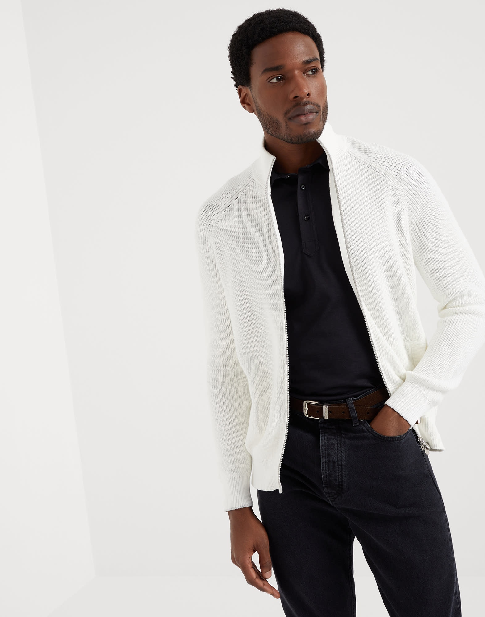 Silk and cotton lightweight jersey polo with shirt-style collar and faux-layering - 4