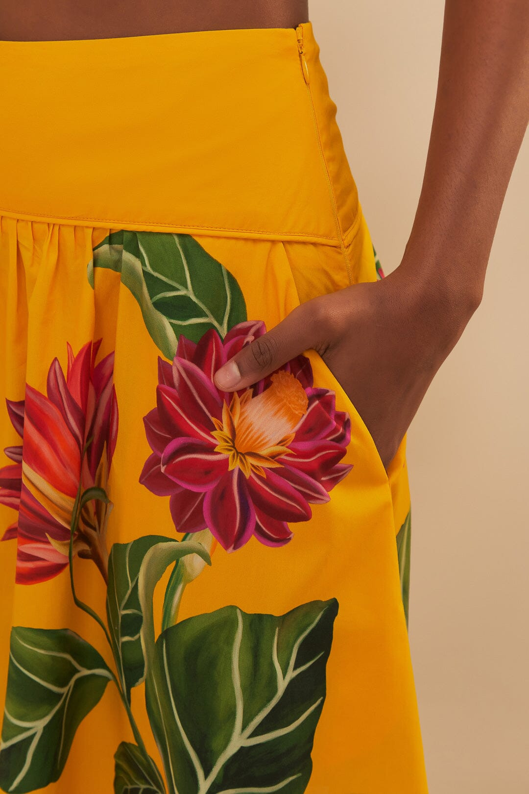Yellow Spring Awakening Organic Cotton Midi Skirt - 5