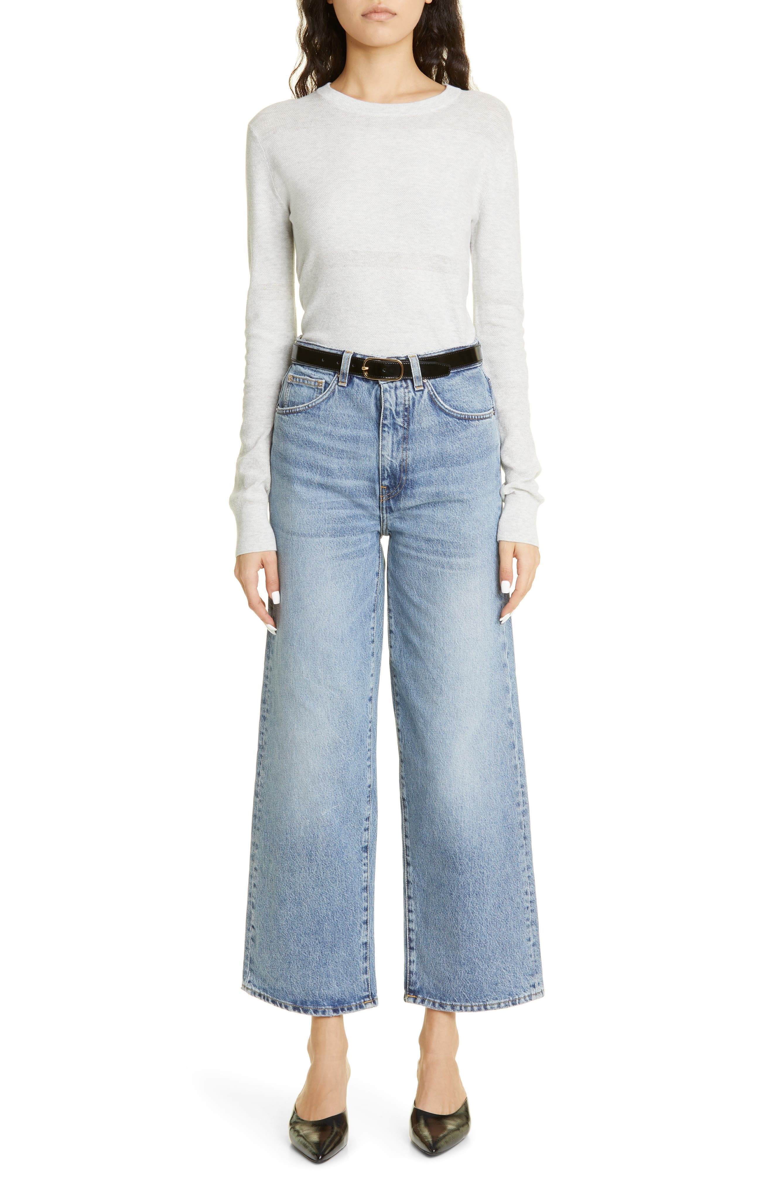 TOTEME Rigid Organic Cotton Flare Leg Jeans in Worn Blue at Nordstrom - 2