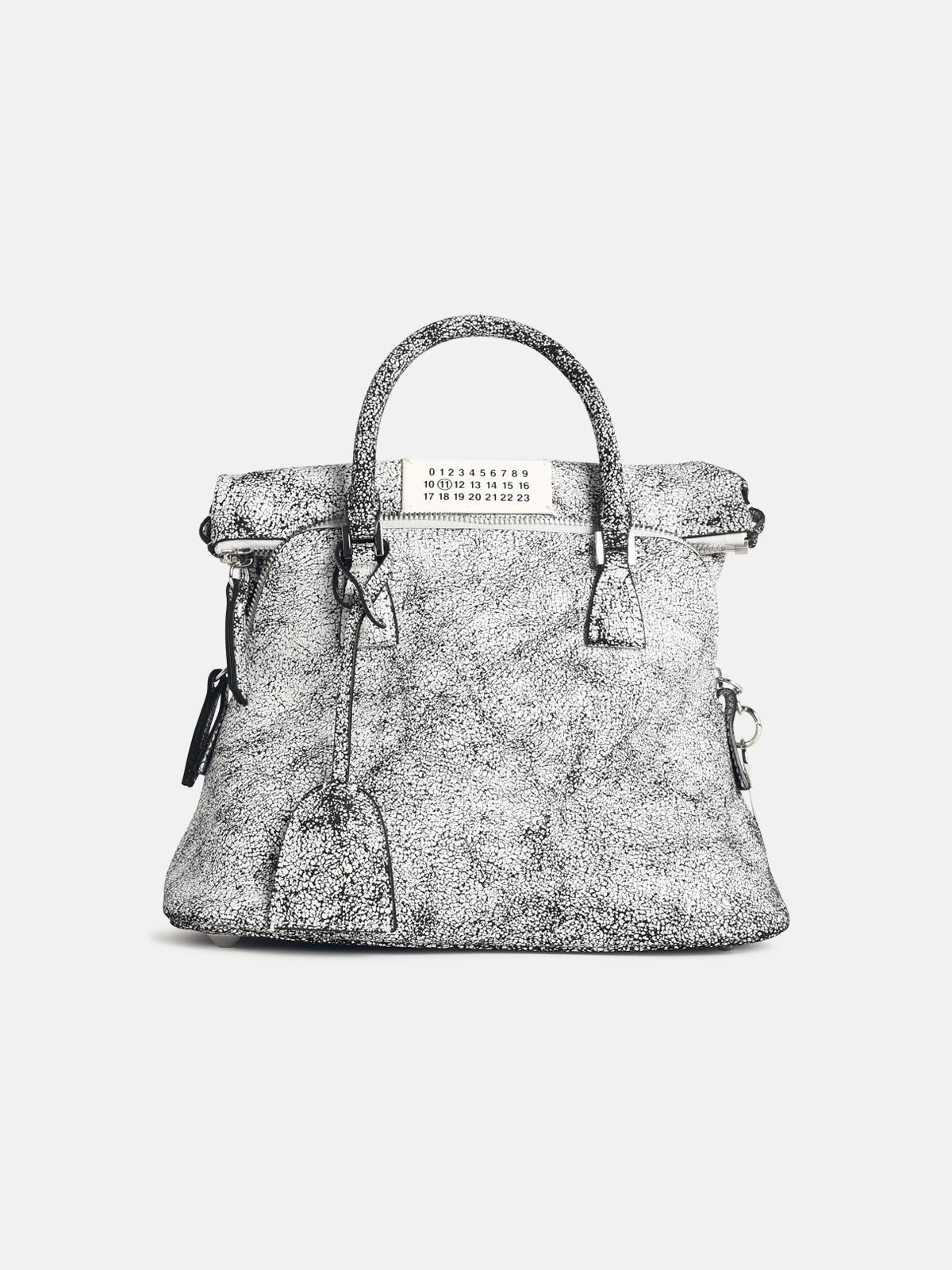 '5AC' BLACK AND WHITE CRACKED LEATHER BAG - 1
