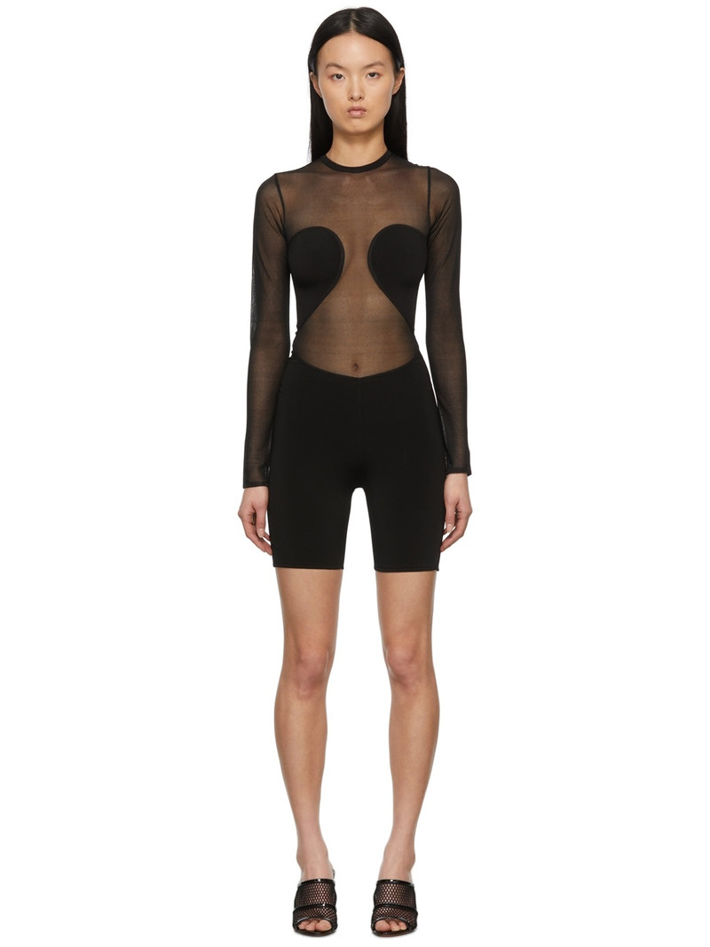 Black Sheer Short Jumpsuit - 1