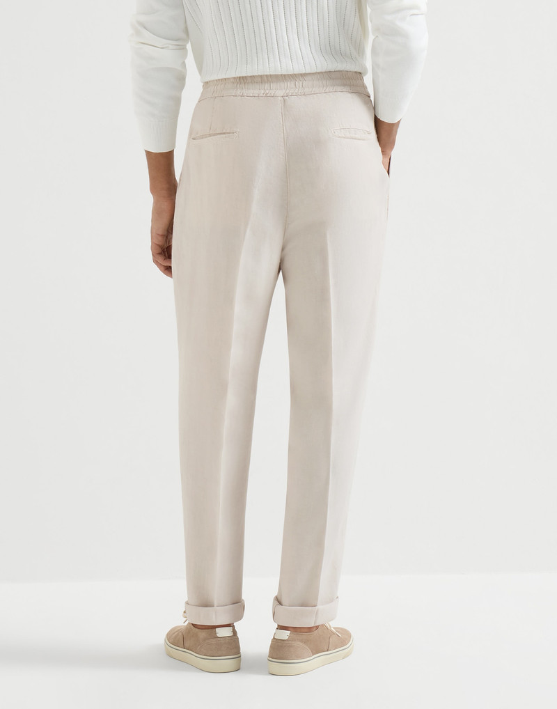 Brunello Cucinelli Garment-dyed trousers in linen gabardine with drawstring and double pleats outlook