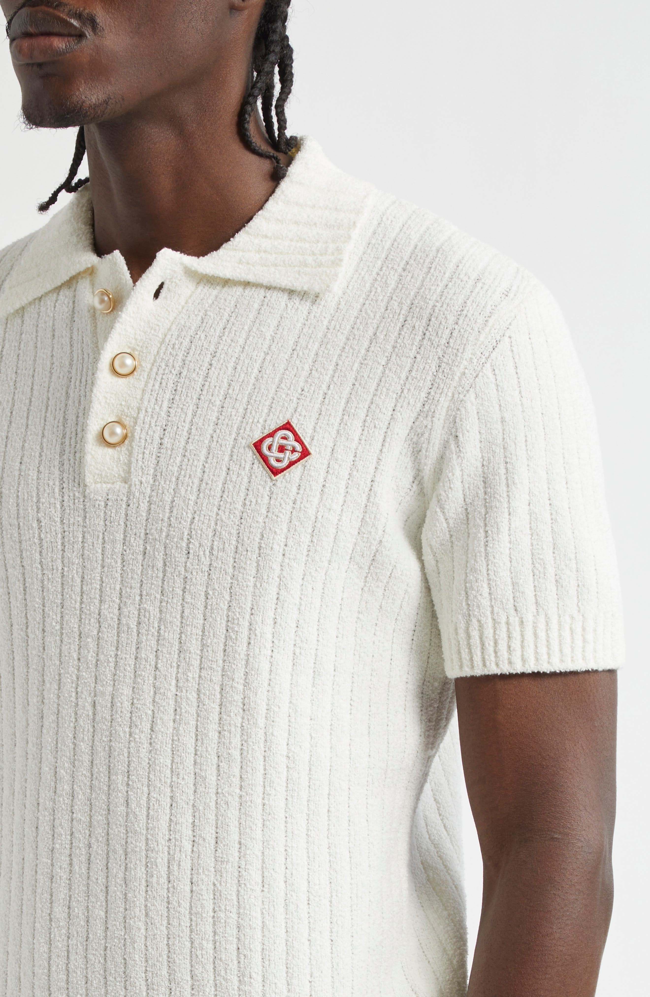 Casablanca Bouclé Rib Polo in White at Nordstrom - 4