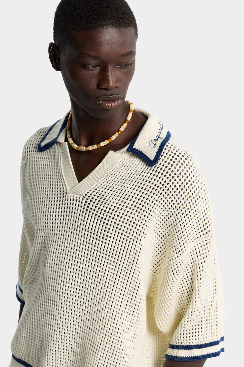 OPEN WORK KNIT POLO 5