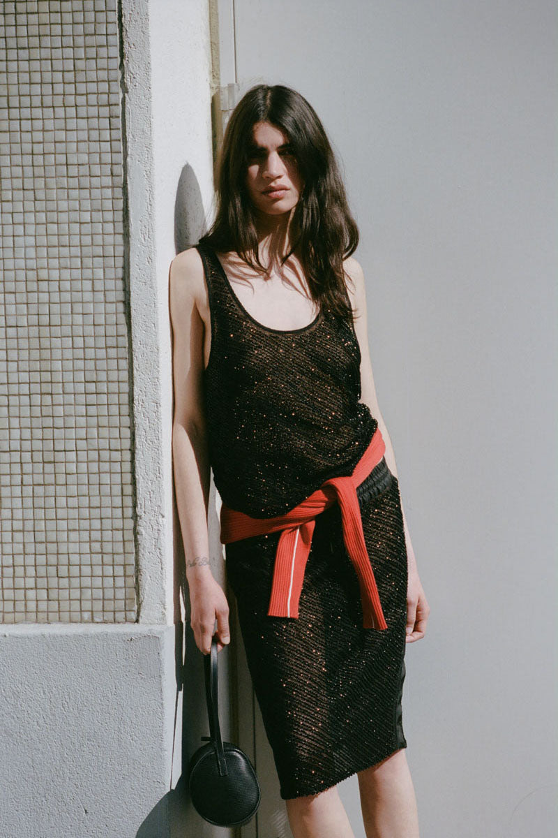 Glass Beaded Mesh Top - Jet Black - 8