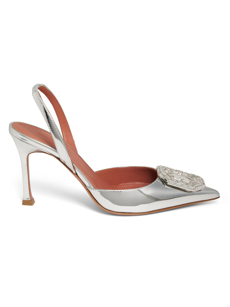 Women's Camelia 90MM Laminated Metallic Leather Slingback Pumps - Mirror Silver 1