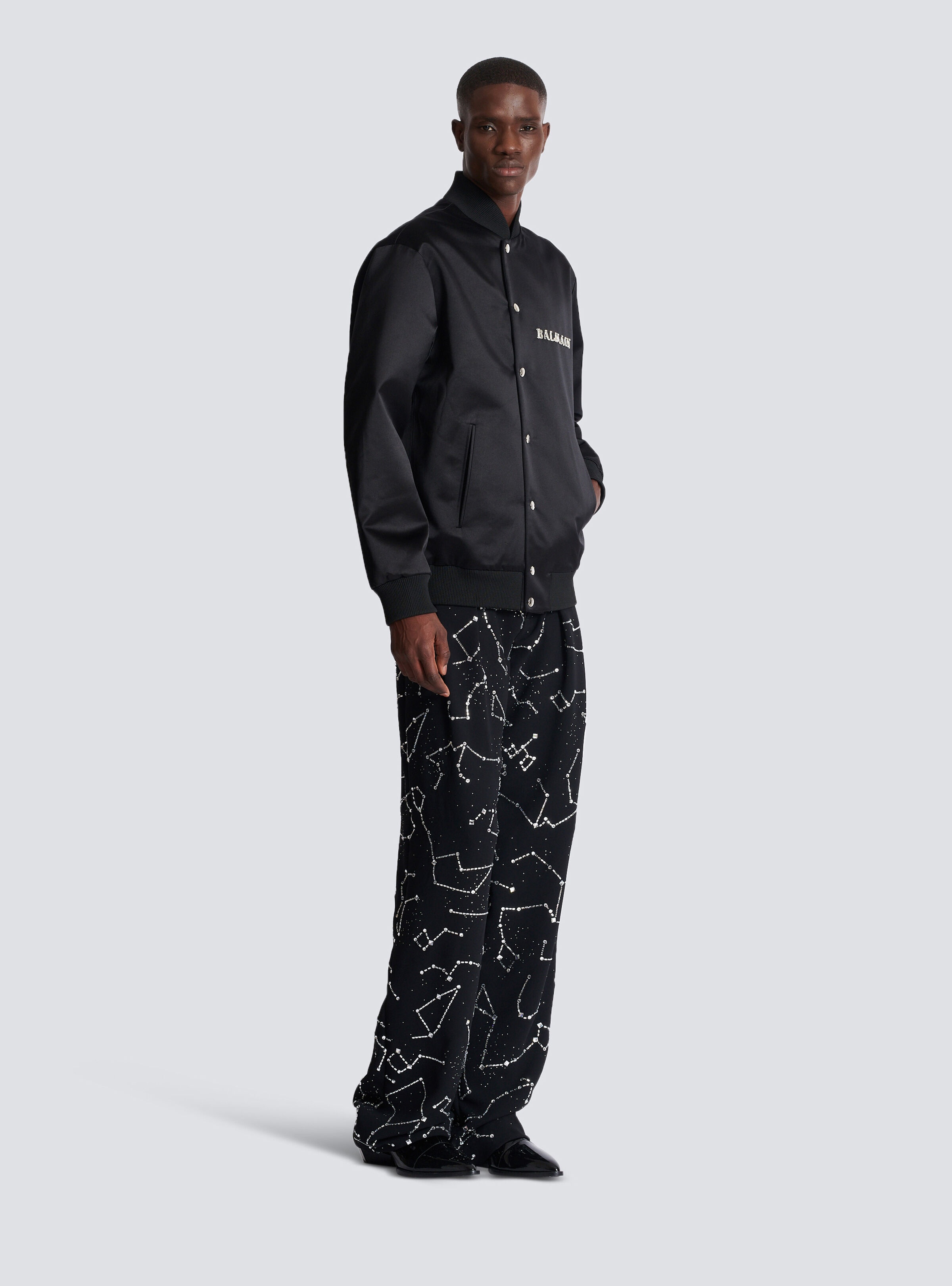 Satin bomber jacket with Balmain Galaxy embroidery - 3