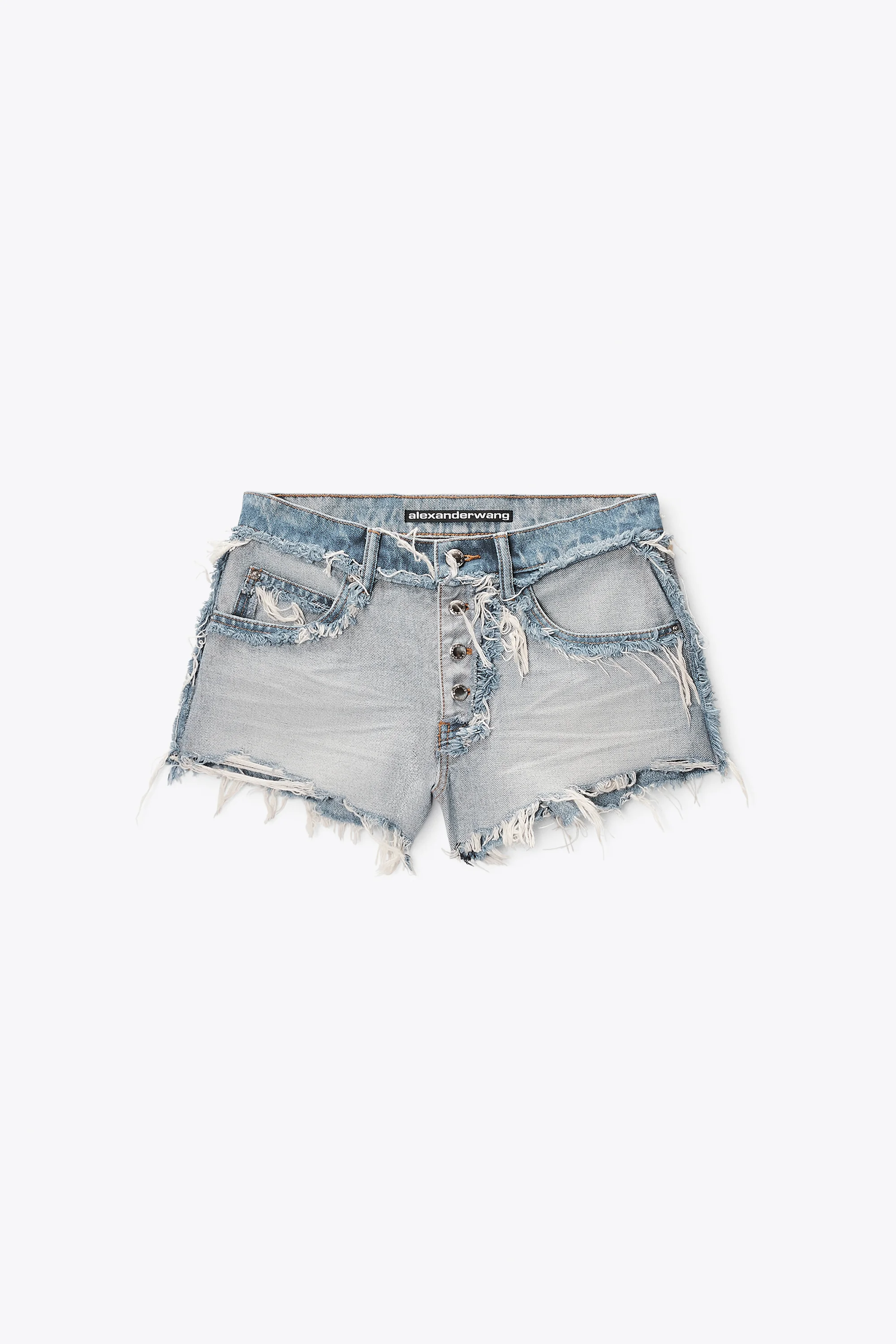 Mid-Rise Inverted Denim Shorts with Embossed Logo - 1