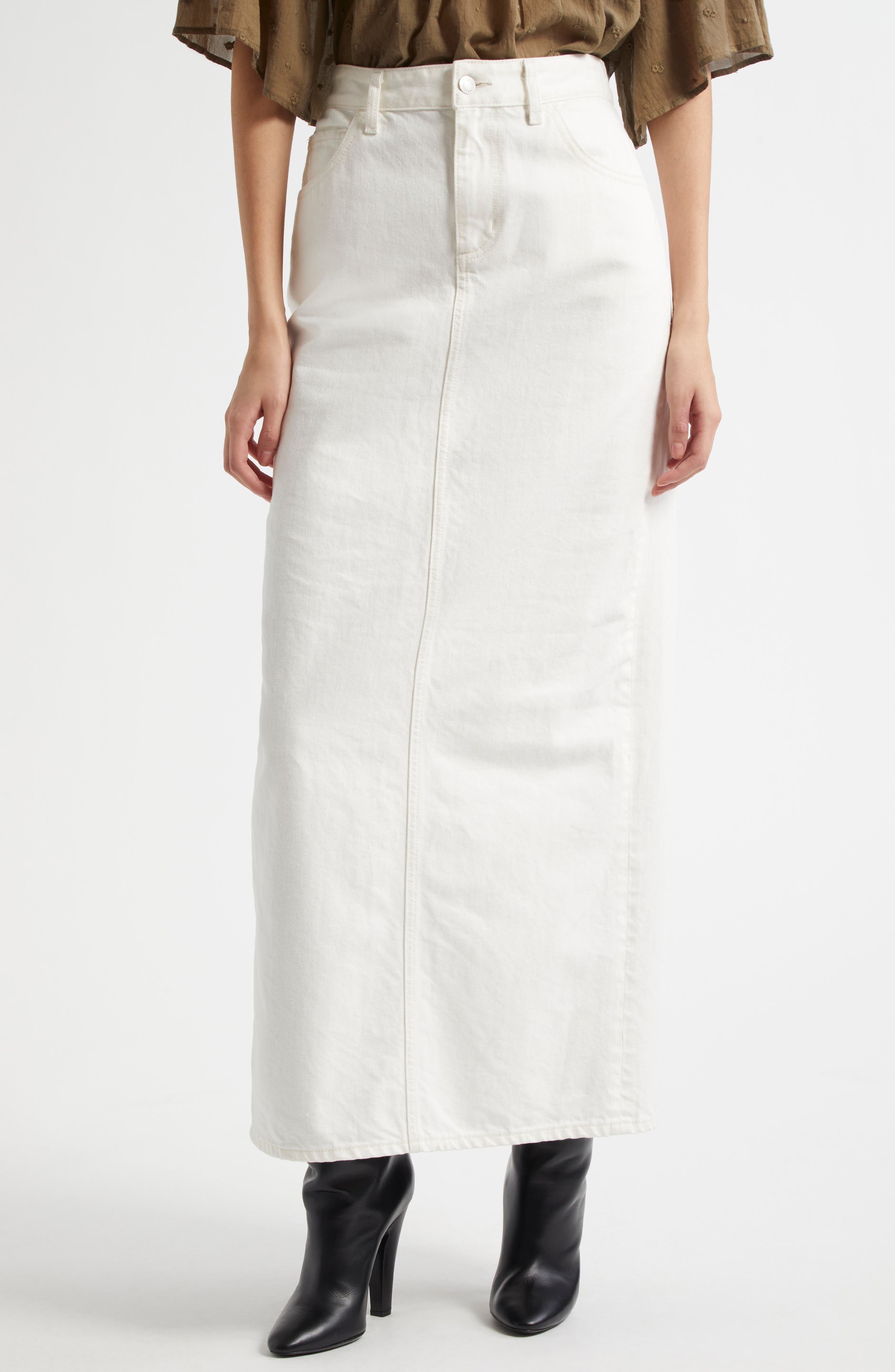 Nili Lotan Ozzy Denim Maxi Skirt in Cream at Nordstrom - 1