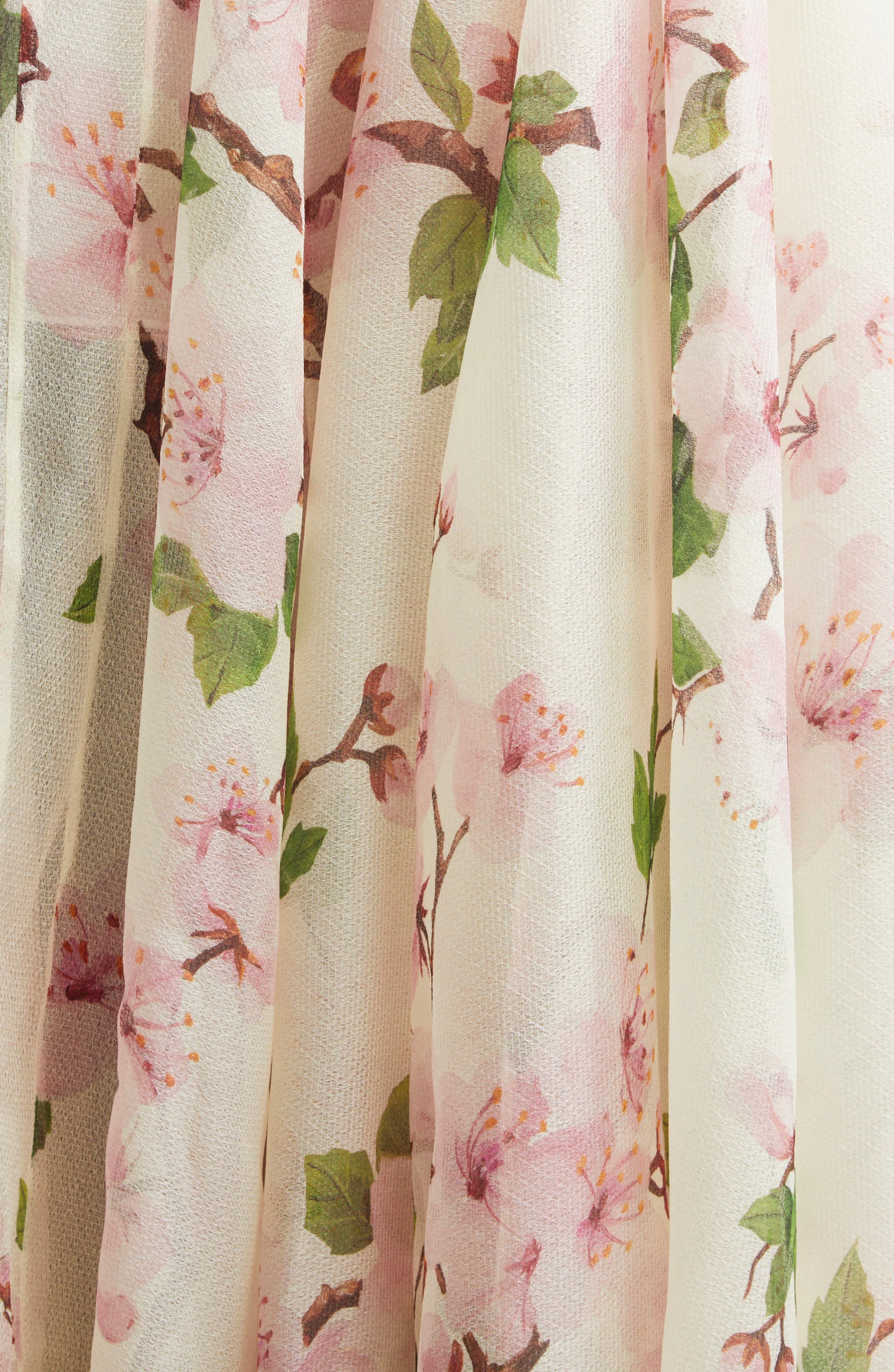 Oscar de la Renta Cherry Blossom Print Pleated Organza in Pink/Ivory at Nordstrom - 6