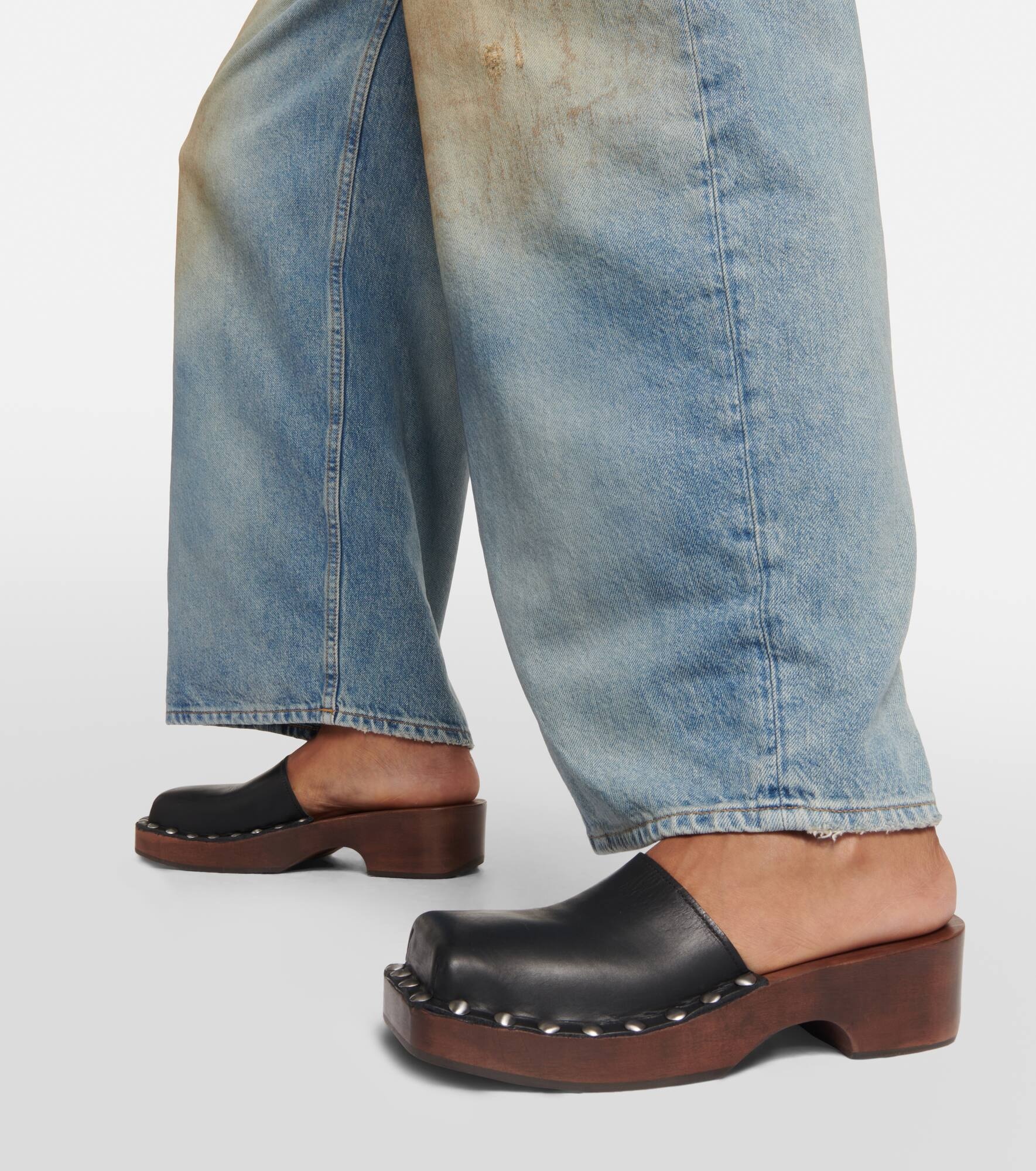 Leather platform clogs - 4