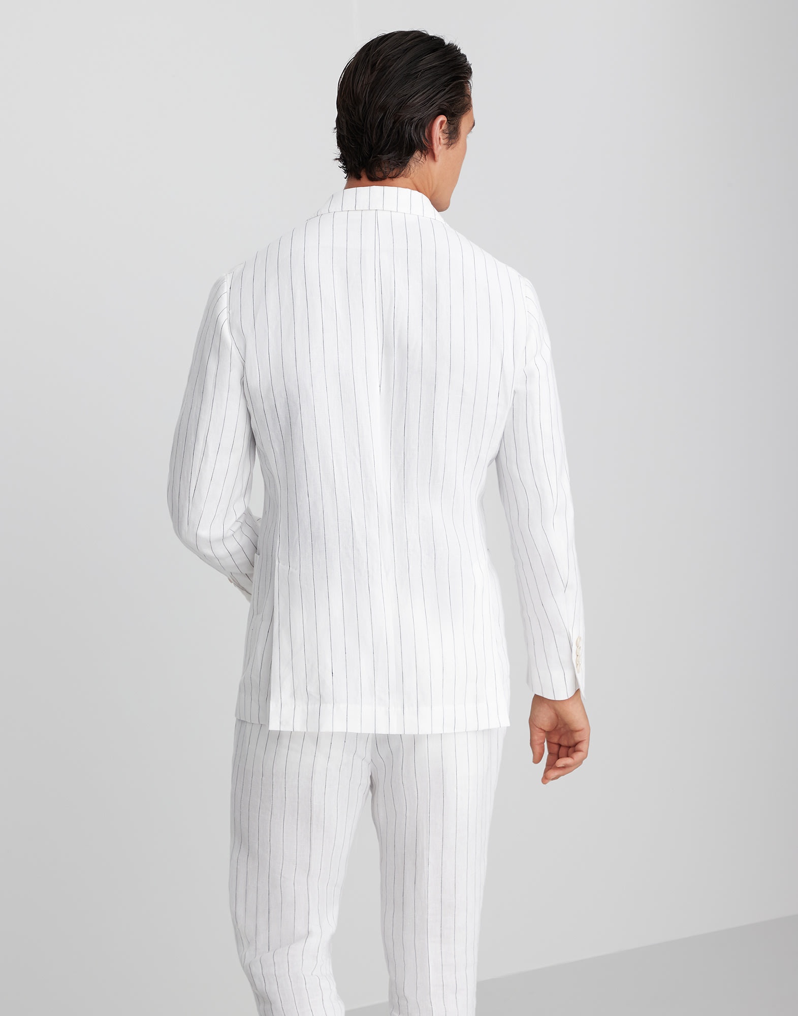 Linen chalk stripe one-and-a-half breasted deconstructed blazer with patch pockets - 2