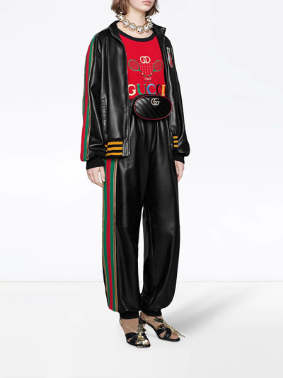 GUCCI Leather jogging pant with Web outlook