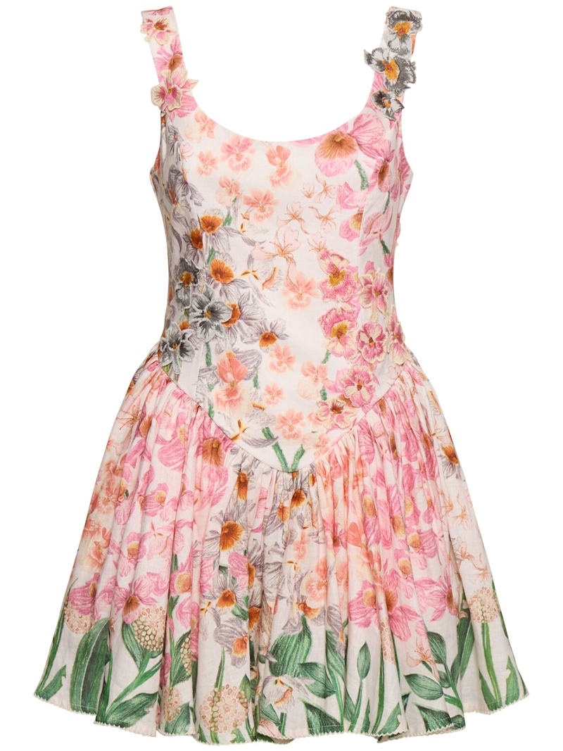 Pluma floral print linen mini dress - 1