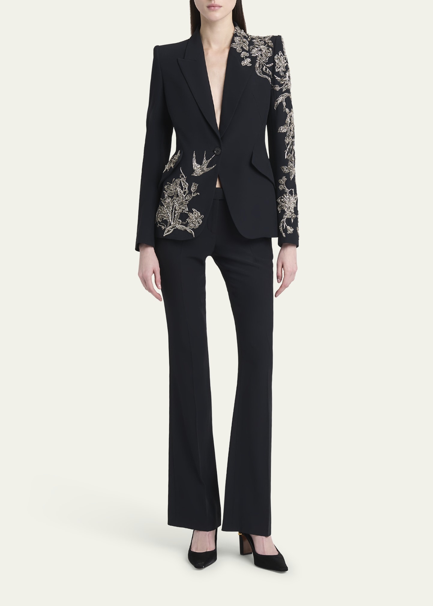 Crystal Embroidered Single-Breasted Blazer Jacket - 2