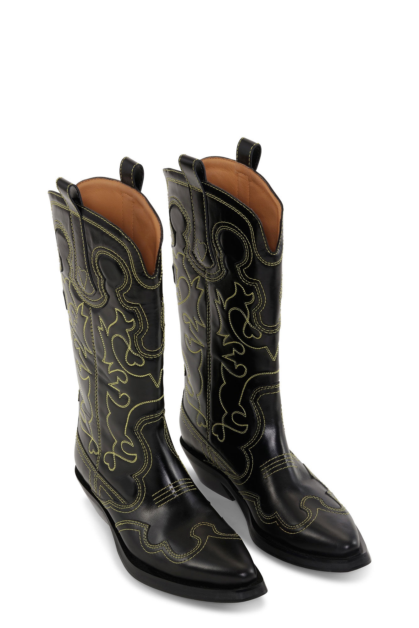 BLACK/YELLOW MID SHAFT EMBROIDERED WESTERN BOOTS - 3