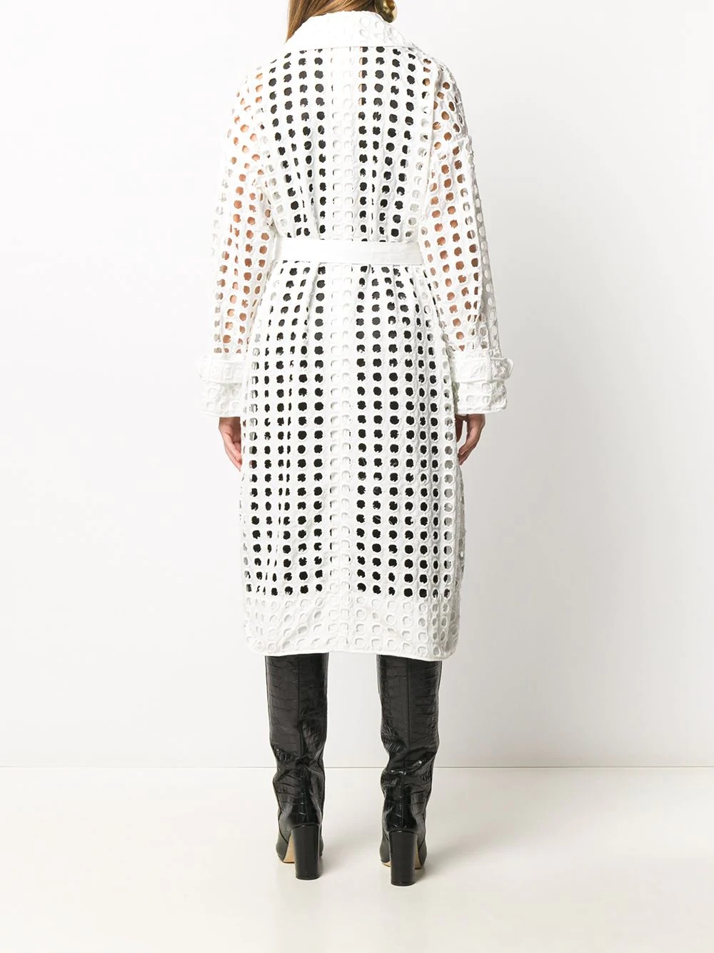 perforated-design midi coat - 4