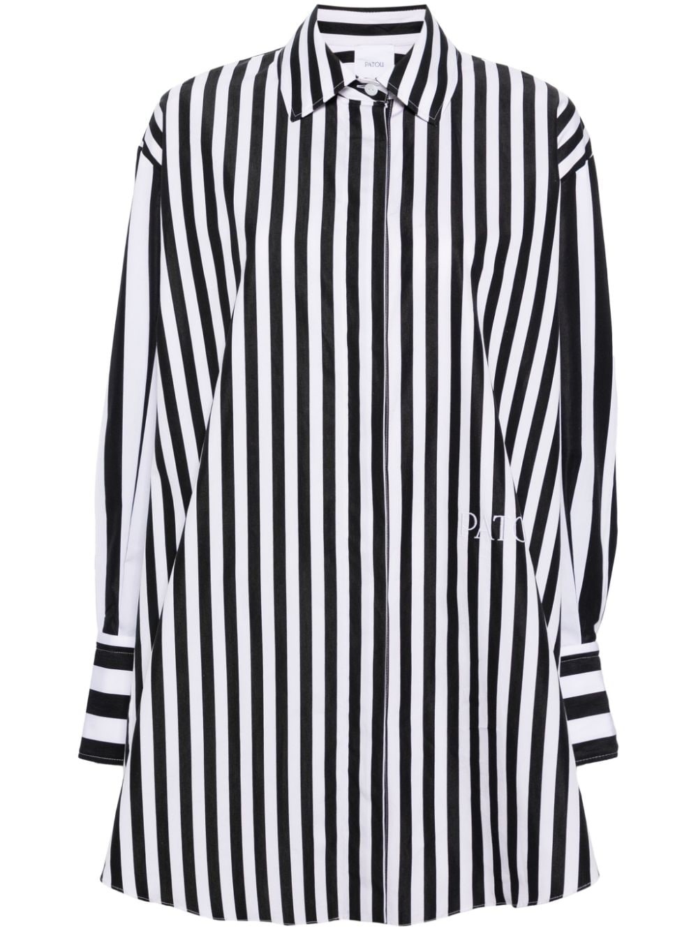 logo-embroidered striped shirt - 1