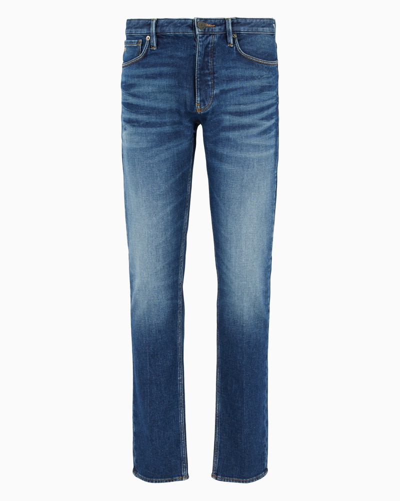 J75 Slim-fit, stone-washed stretch-denim jeans with whisker lines 1