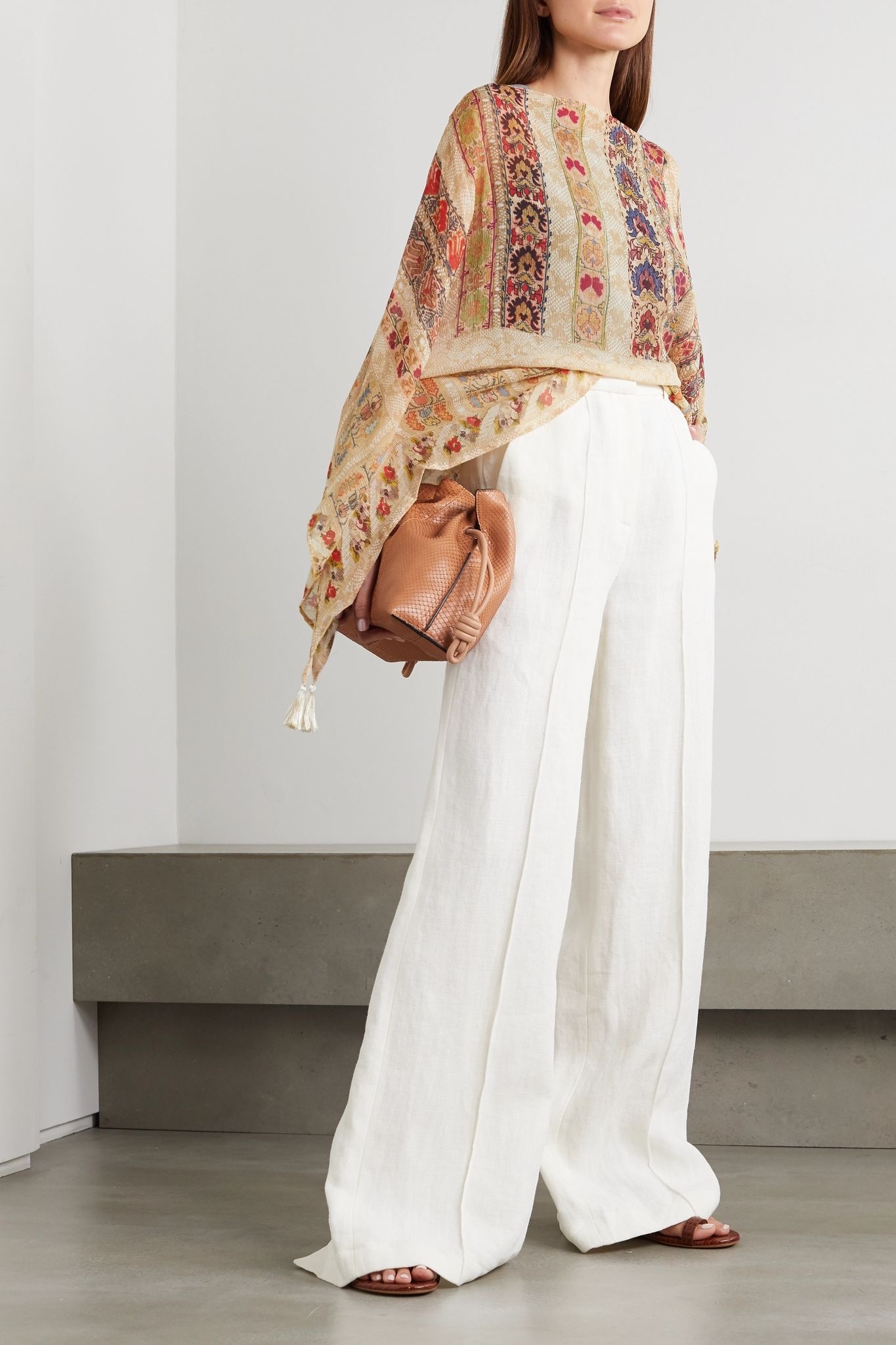 Printed silk-chiffon poncho - 2