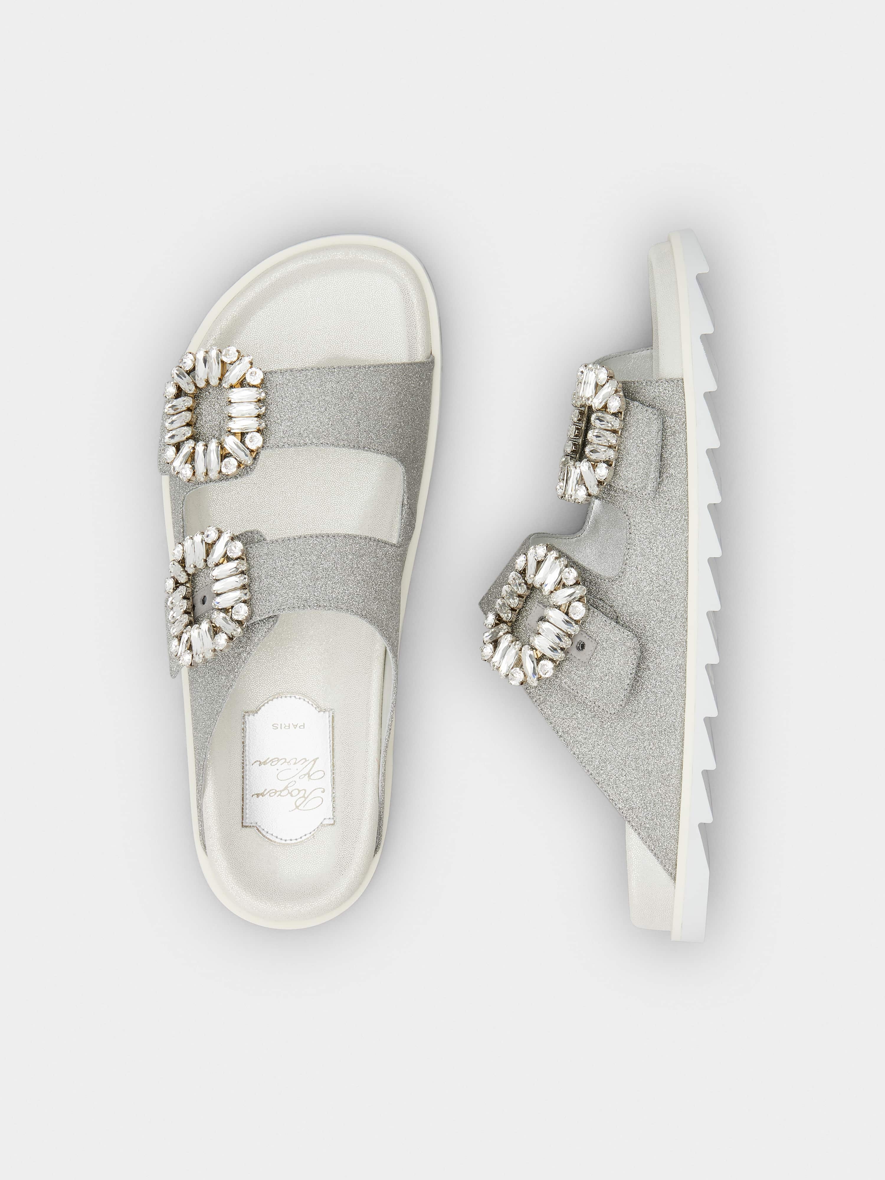 Slidy Viv' Strass Buckle Sandals in Fabric - 4