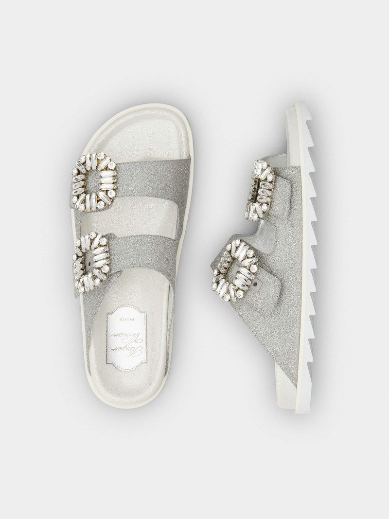 Slidy Viv' Strass Buckle Sandals in Fabric 4