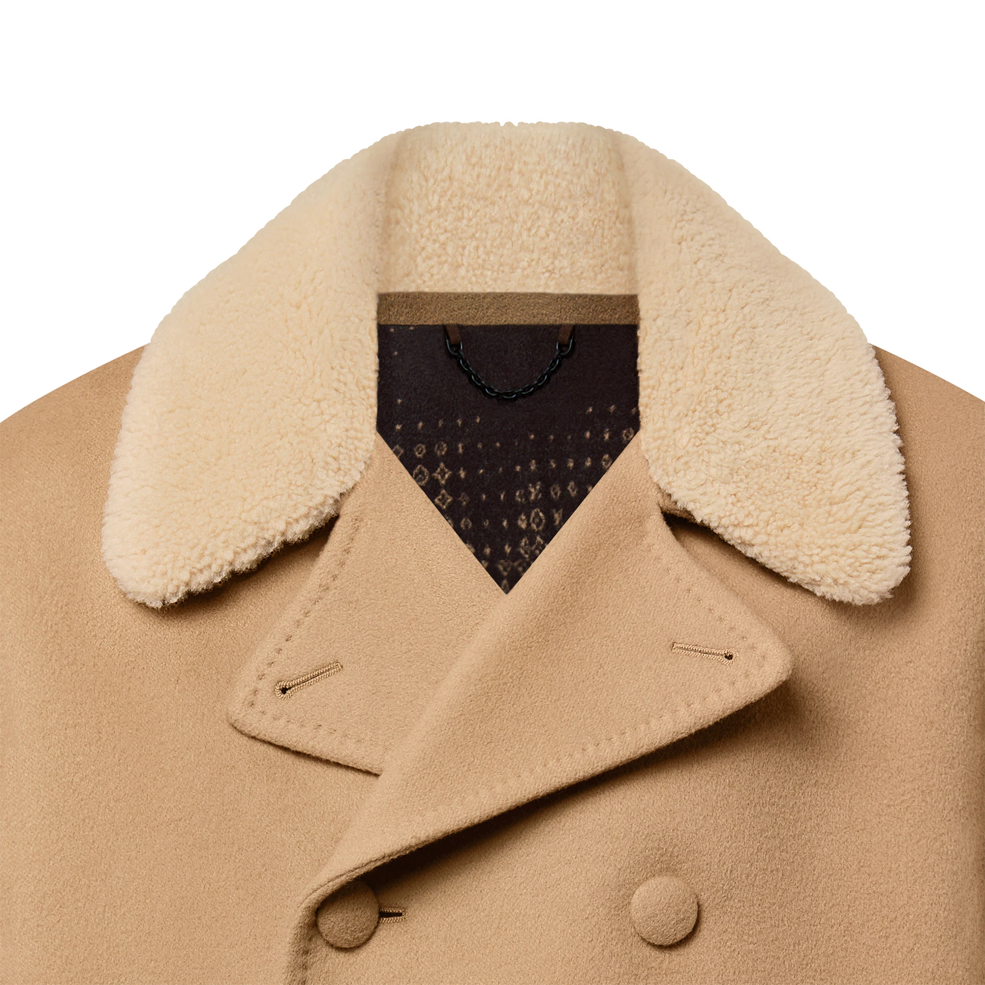 Double Face Wool-Silk Peacoat With Shearling Collar - 2