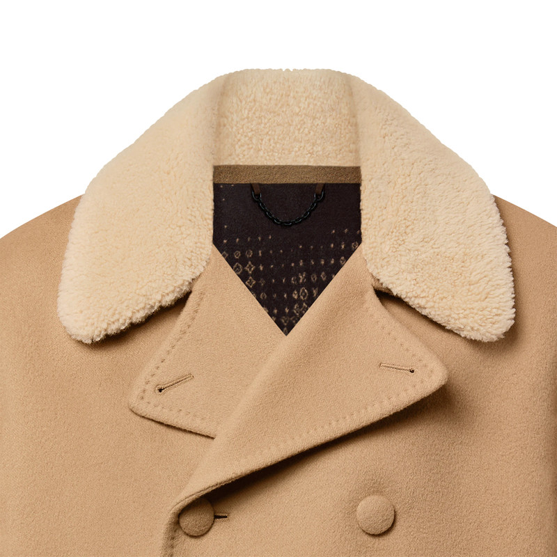 Double Face Wool-Silk Peacoat With Shearling Collar 2