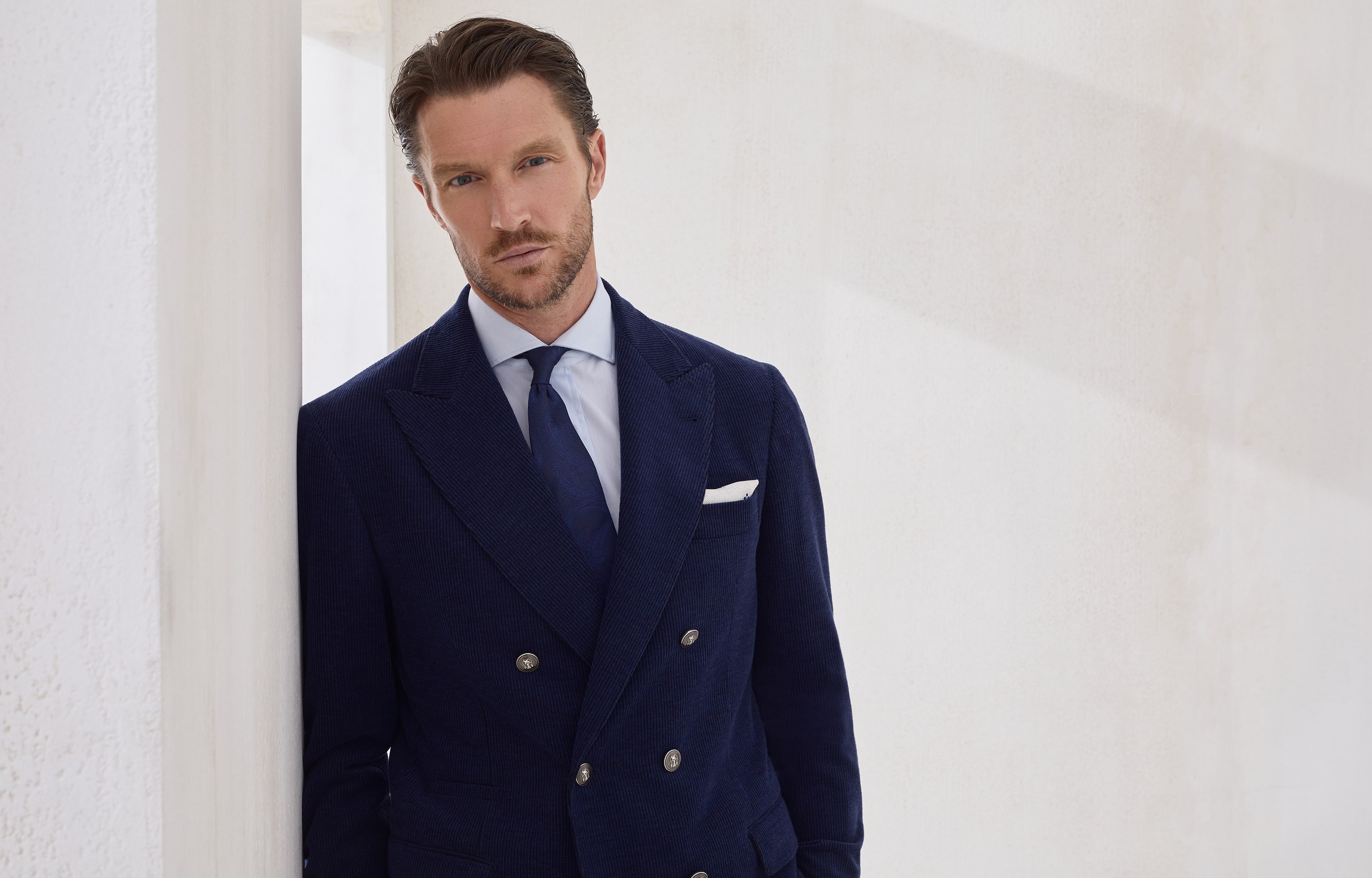 Wool, silk and cashmere corduroy one-and-a-half breasted deconstructed blazer with metal buttons - 6
