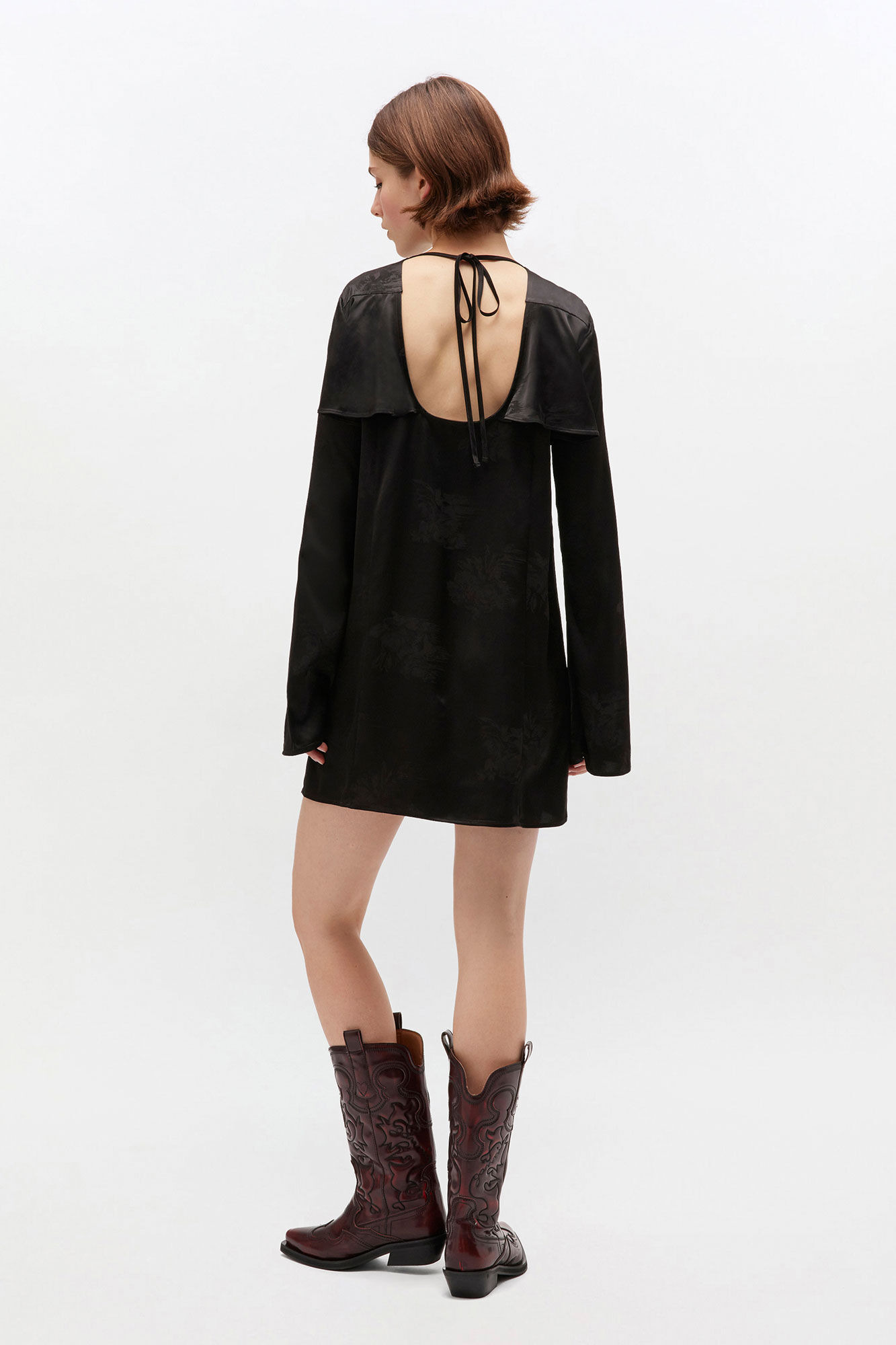 BLACK RUFFLE MINI DRESS - 3