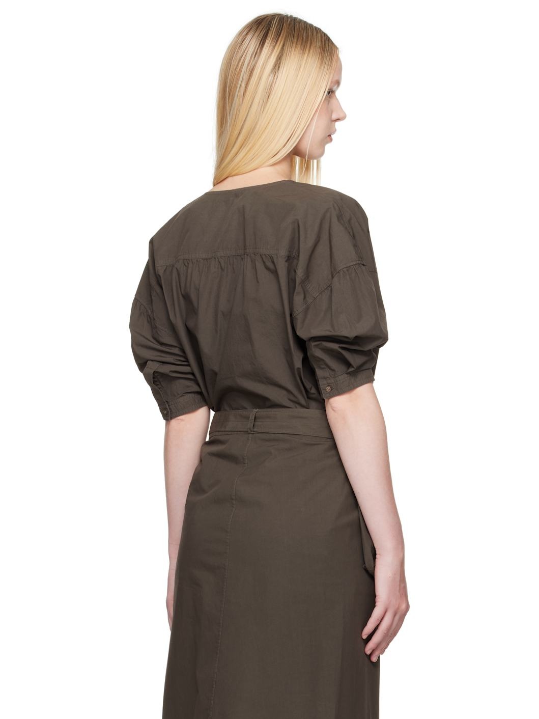 Brown Short Sleeve Twisted Shirt - 3