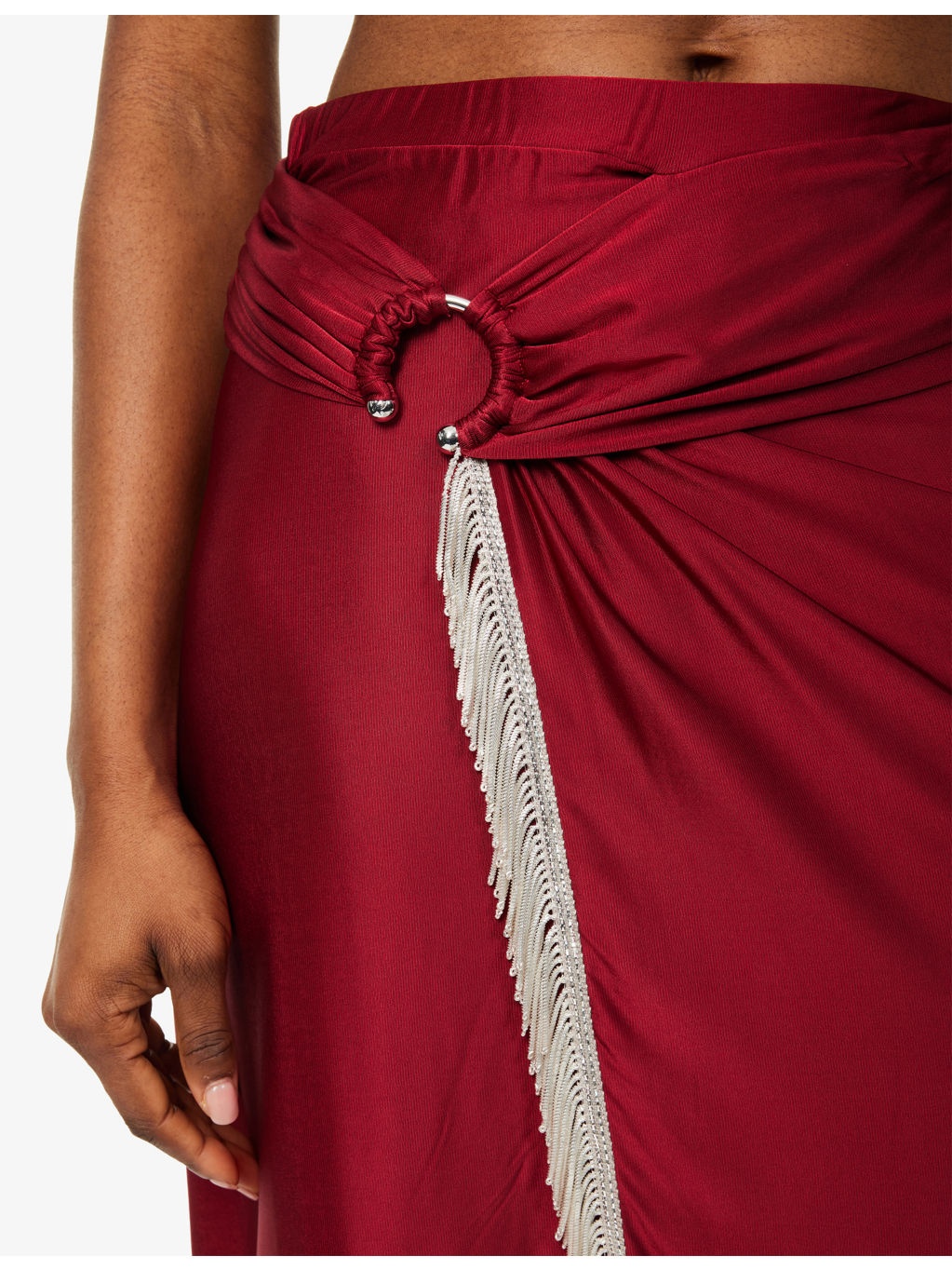 Draped Fringed Stretch-Jersey Midi Skirt - 5