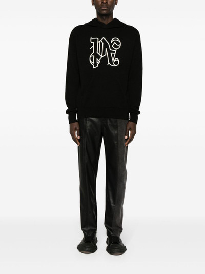 Palm Angels monogram-embroidered knitted hoodie outlook