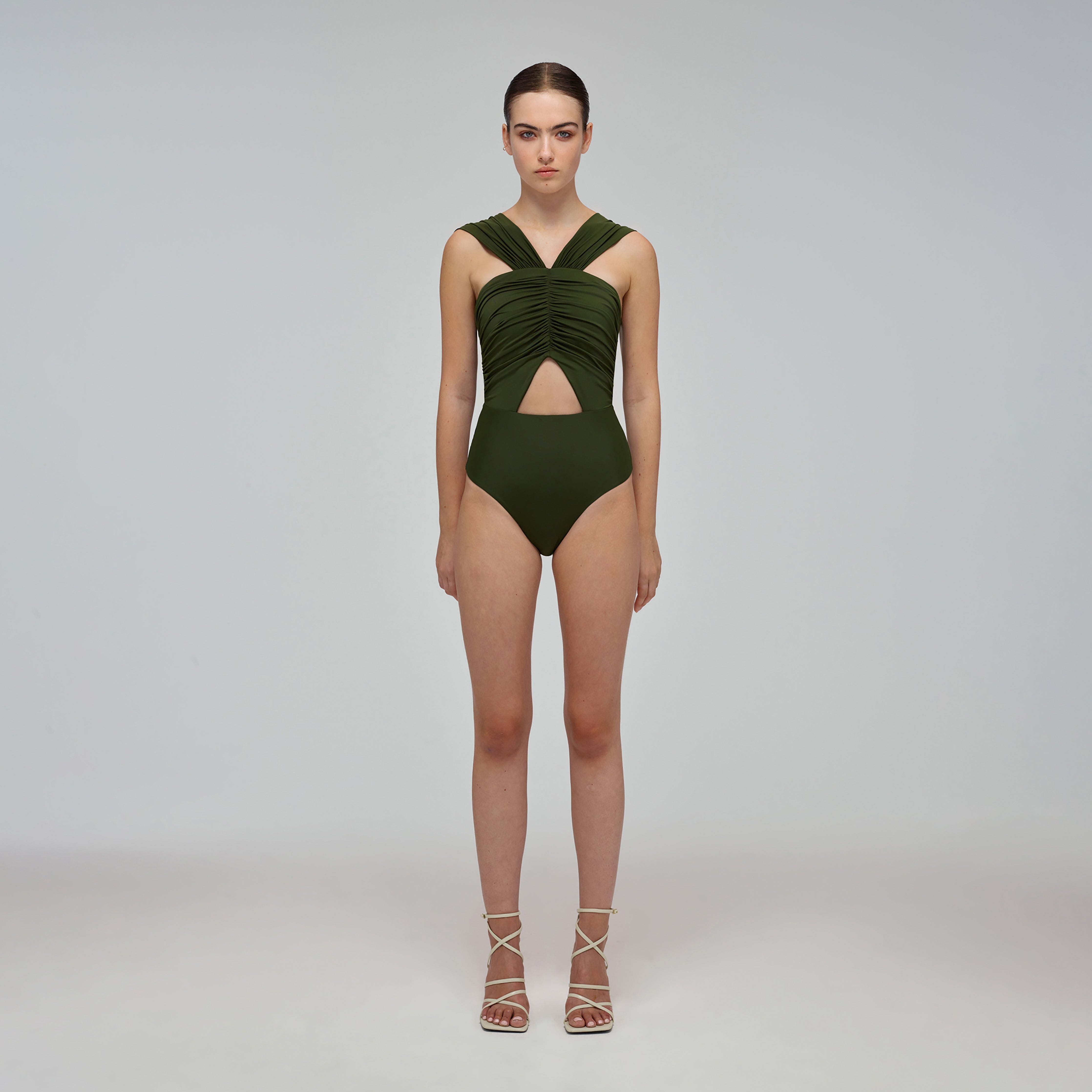 Khaki Cut Out Swimsuit - 1