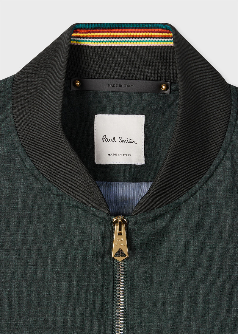 Paul Smith Dark Green Melange 'Storm System' Wool Bomber Jacket outlook
