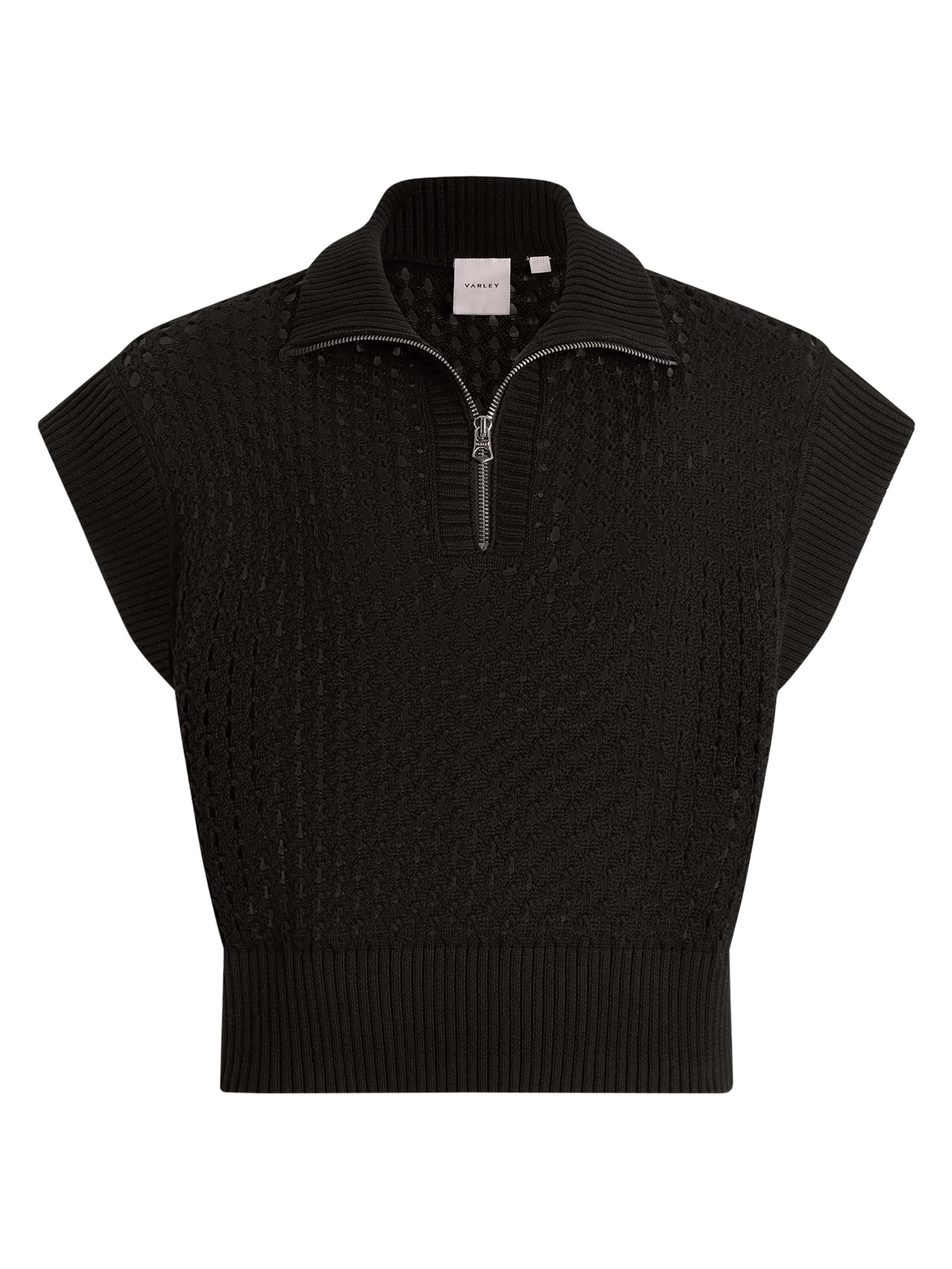 Women's Gaines Open Cotton Quarter-Zip Top - Black - 1