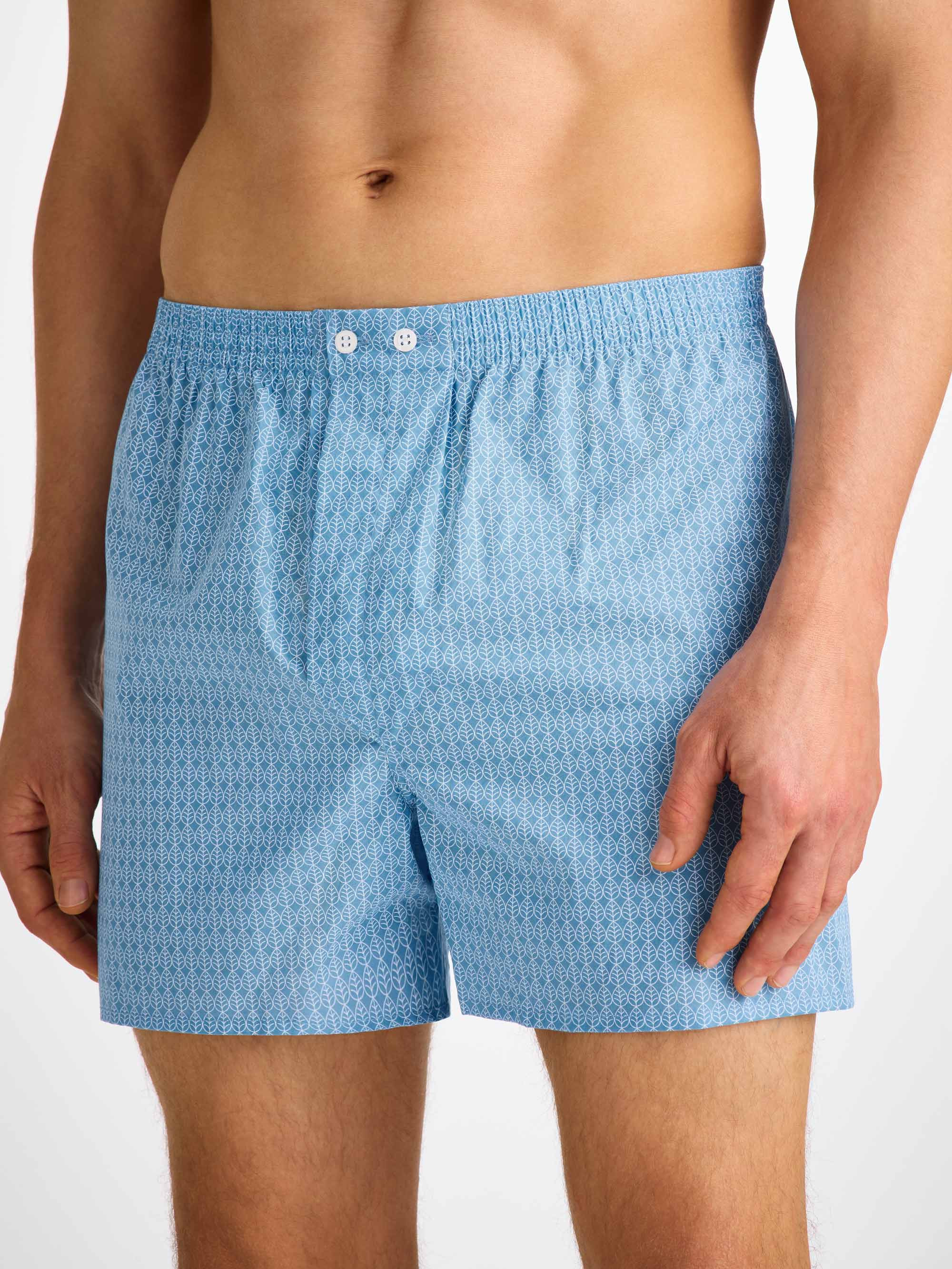 Men's Classic Fit Boxers Cotton Batiste Blue Jungle Leaf Print - 5