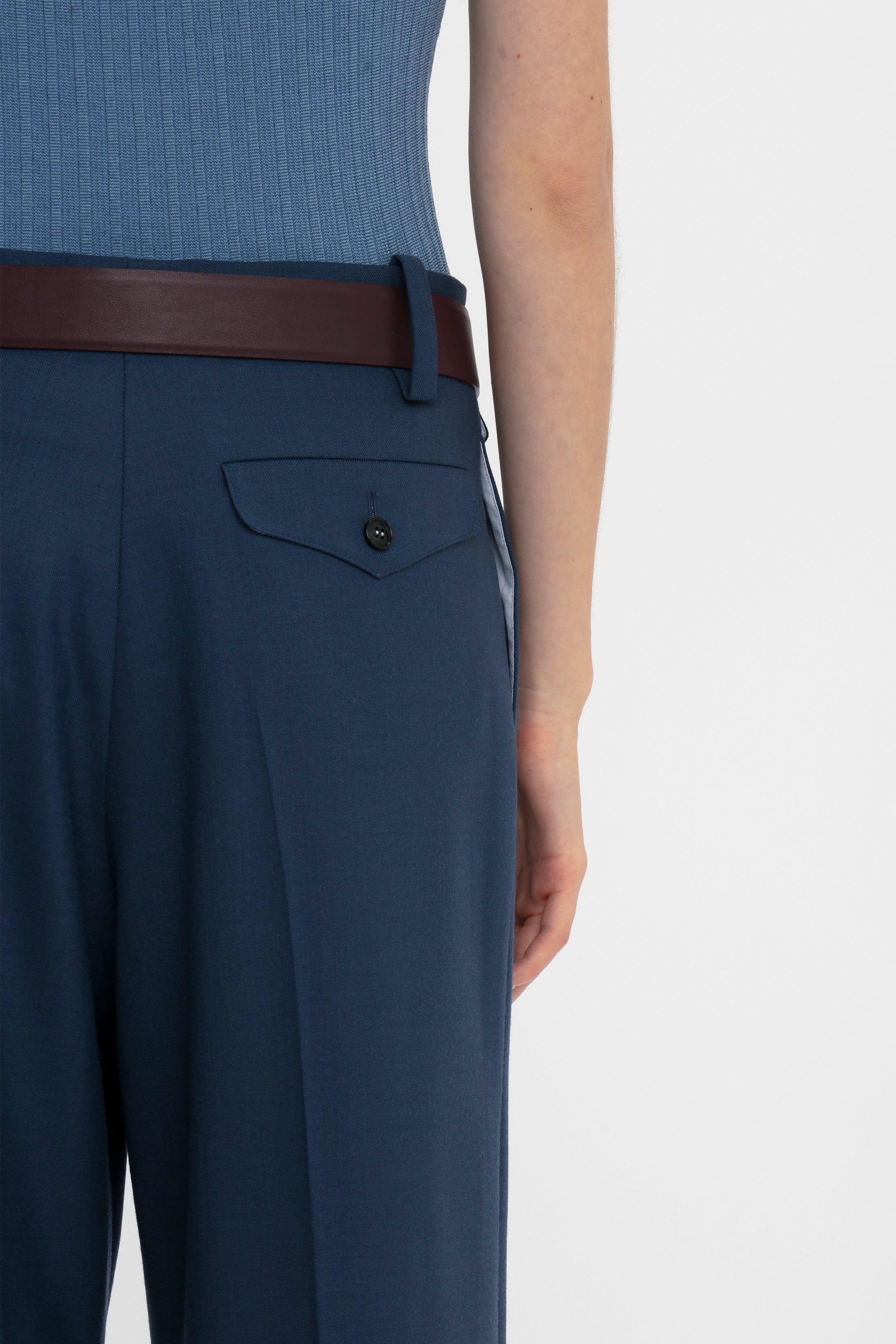 Wide Leg Cropped Trouser In Heritage Blue - 6