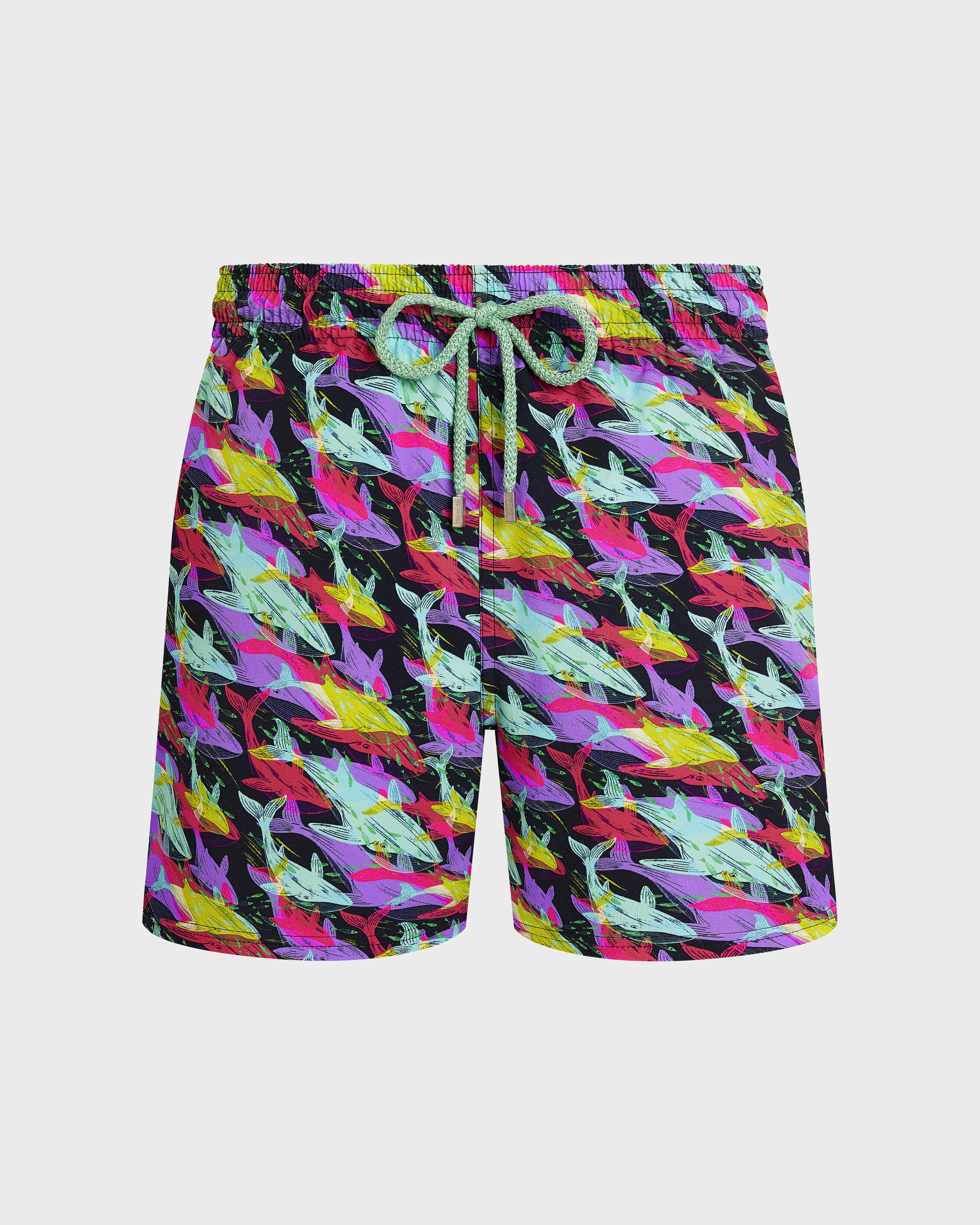 MEN STRETCH SHORT SWIM TRUNKS WHALES OFFSET - 1