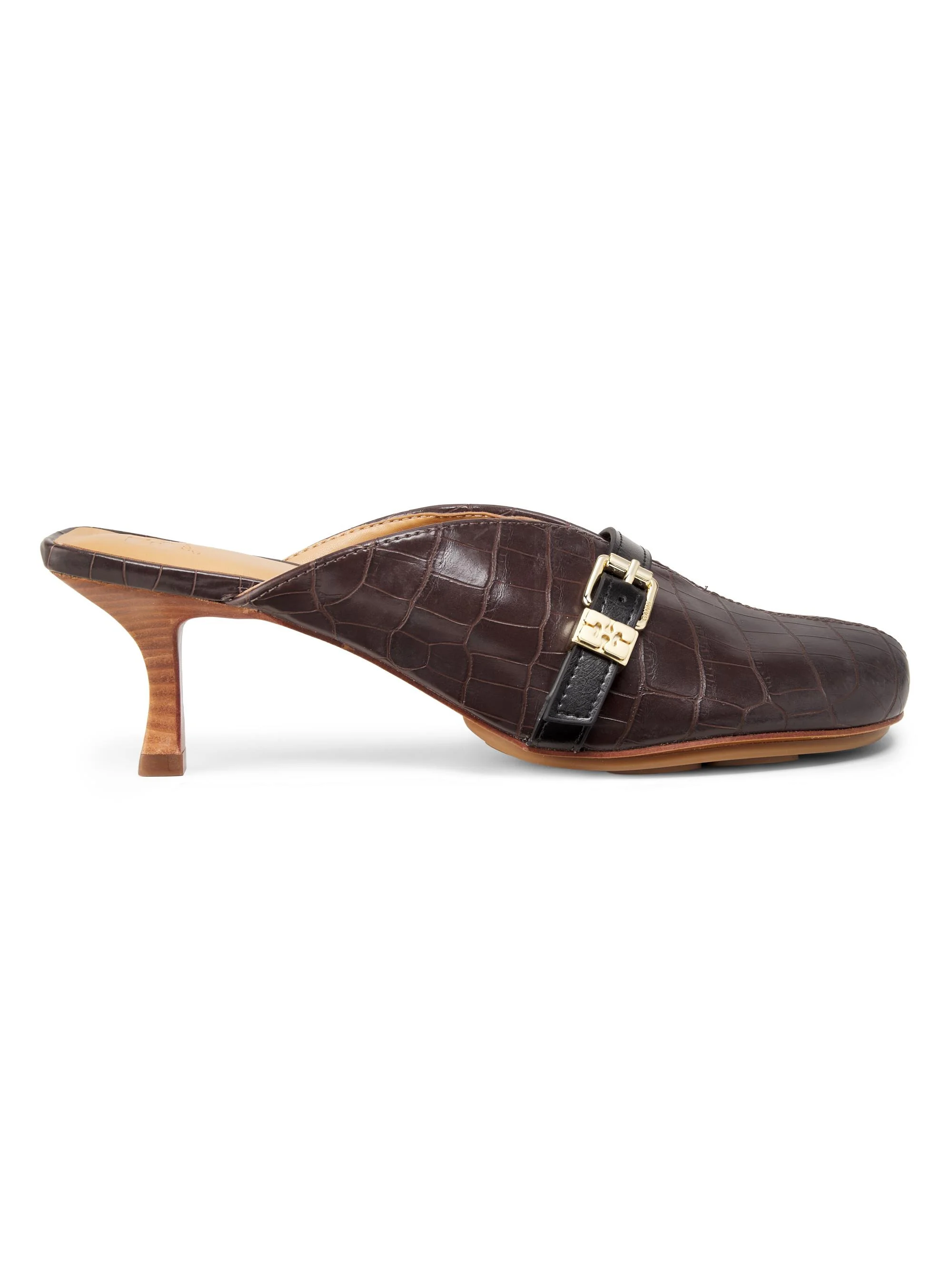 Women's Sue Crocodile-Embossed Leather Mules - Chocolate Fondant - 1
