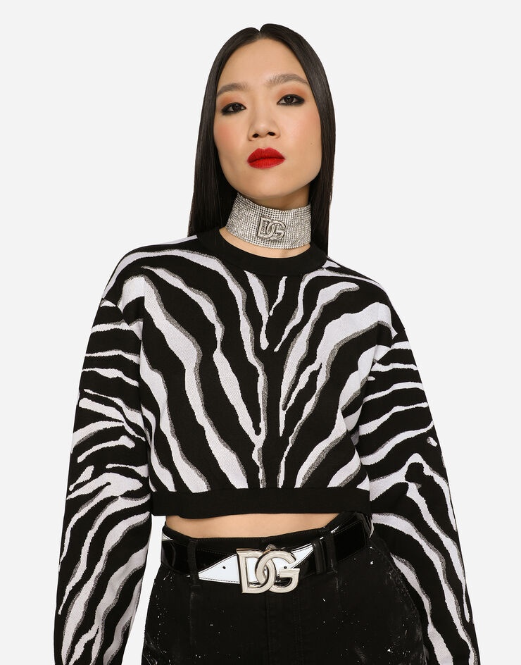 Cropped silk jacquard sweater with zebra design - 5