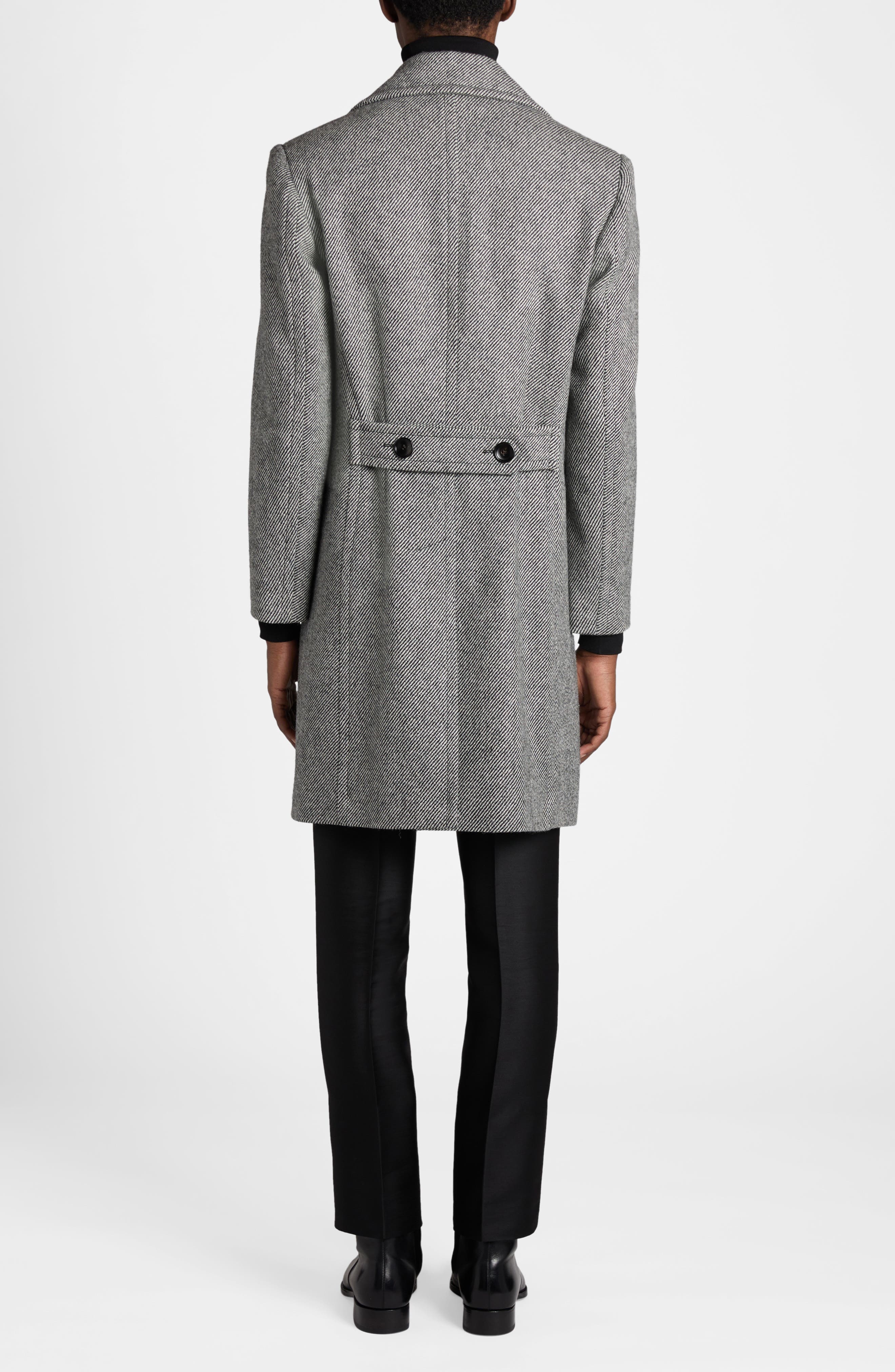 TOM FORD Double Breasted Wool Mouliné Twill Coat in Black/White at Nordstrom - 2