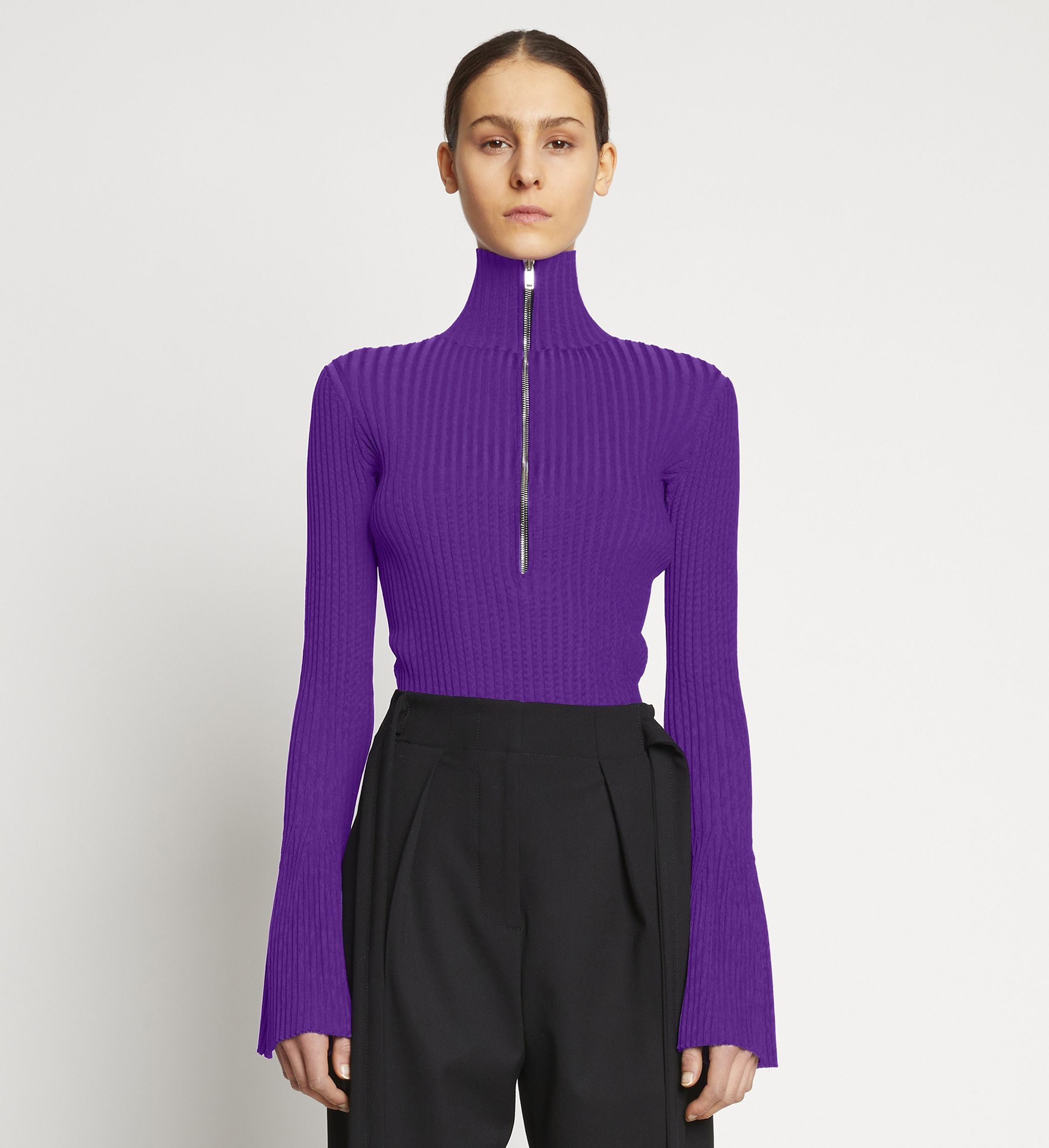 Viscose Rib Zip Sweater - 2