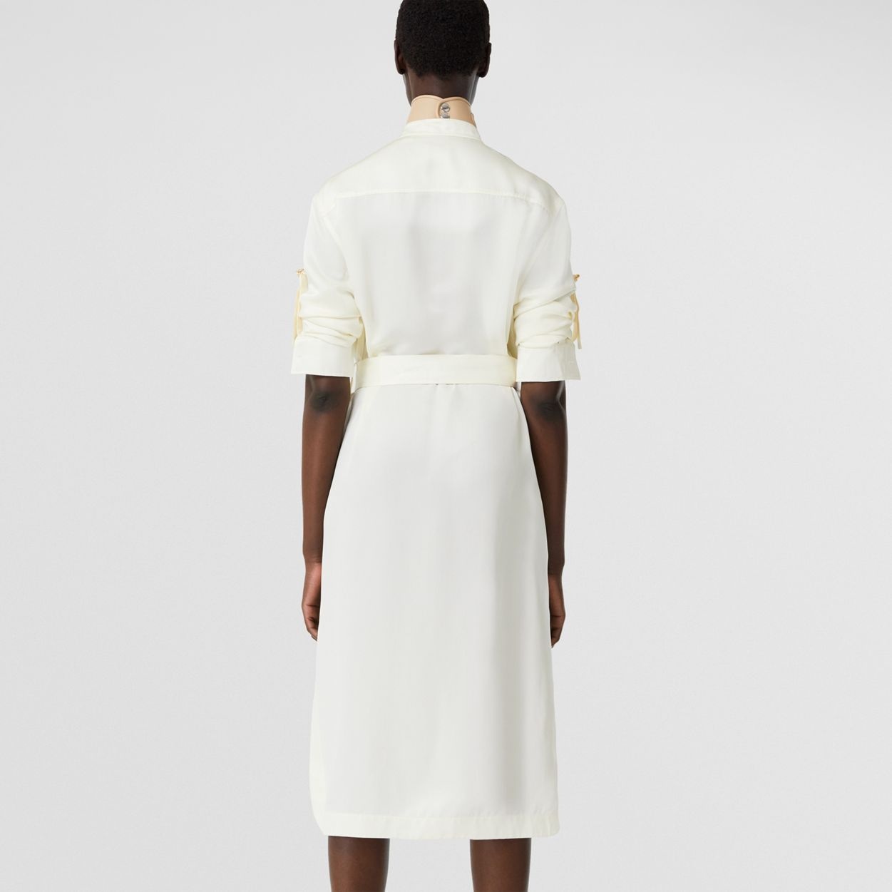 Long-sleeve D-ring Detail Silk Satin Dress - 4
